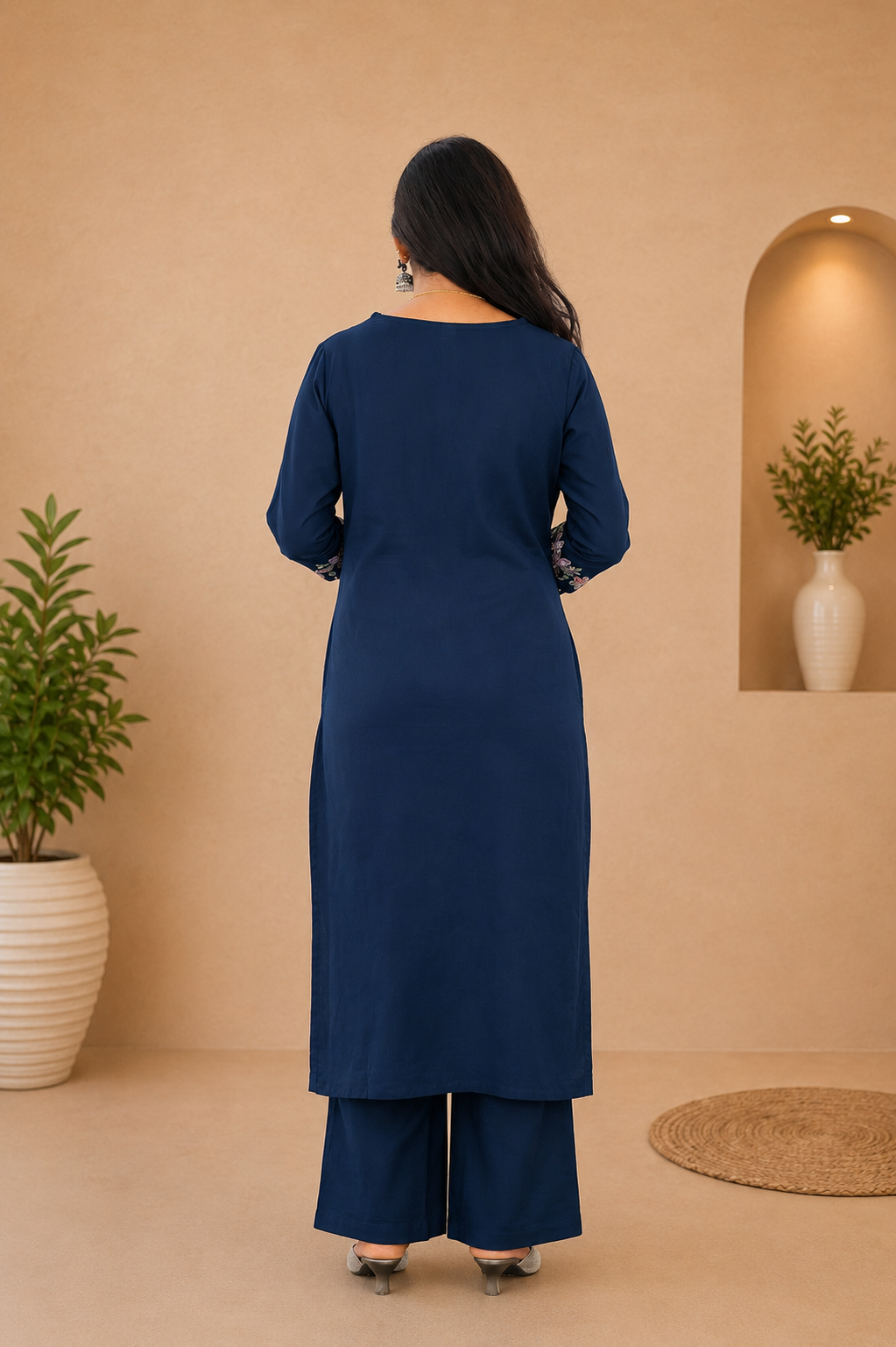 Royal Blue Jaipur Cotton Cordset With Heavy Embrioday Work