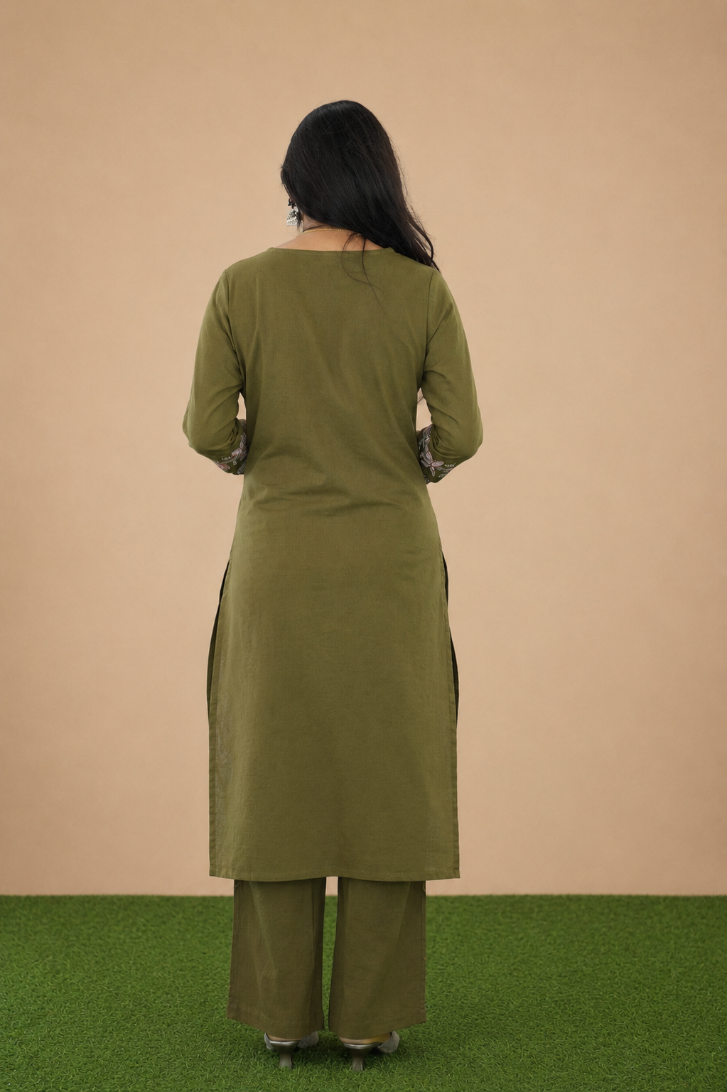 Mehendi Green Jaipur Cotton Cordset With Embrioday Work