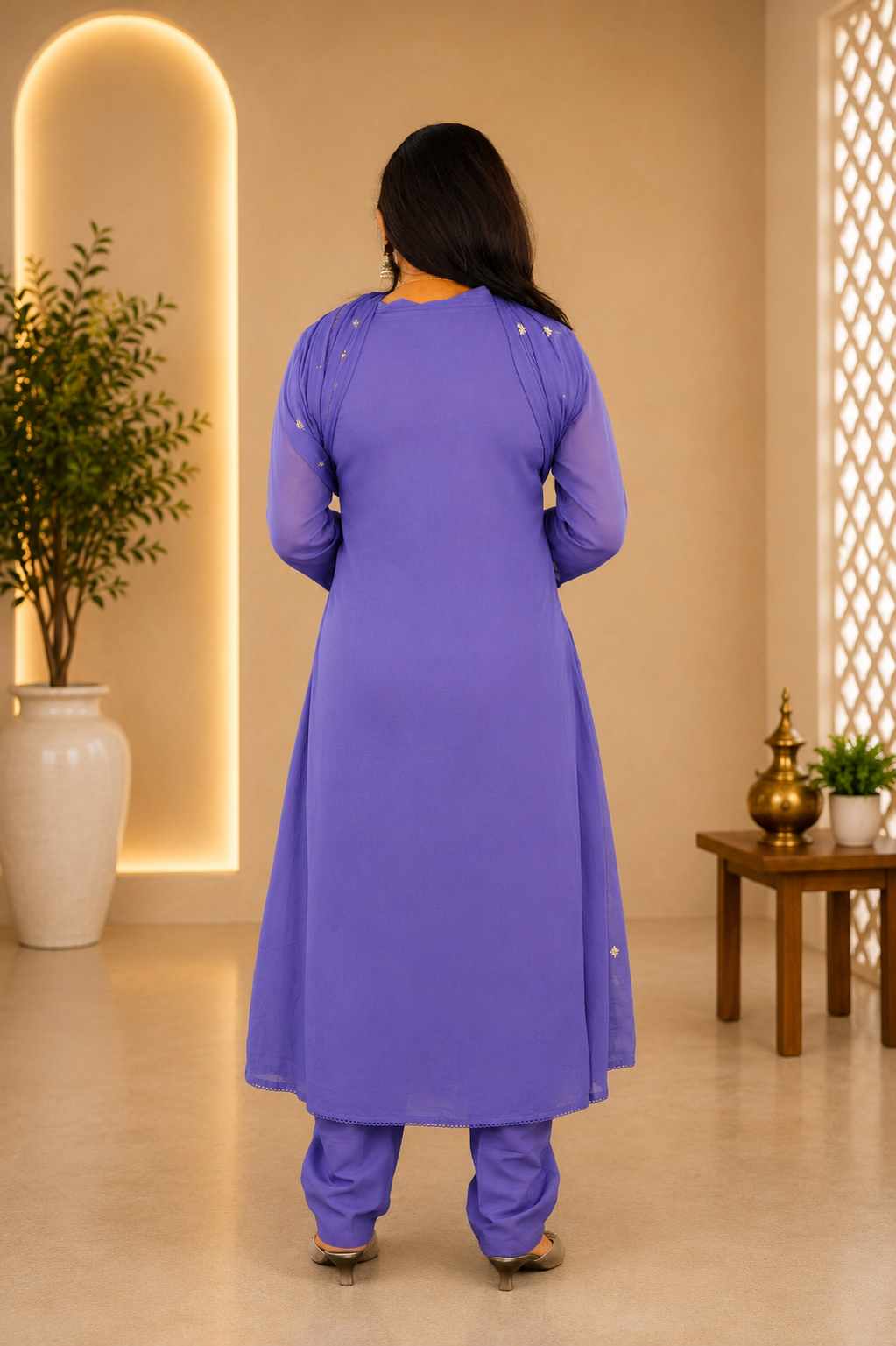Purple Mul Cotton 3 Piece Set With embroidery work and Complete Lining