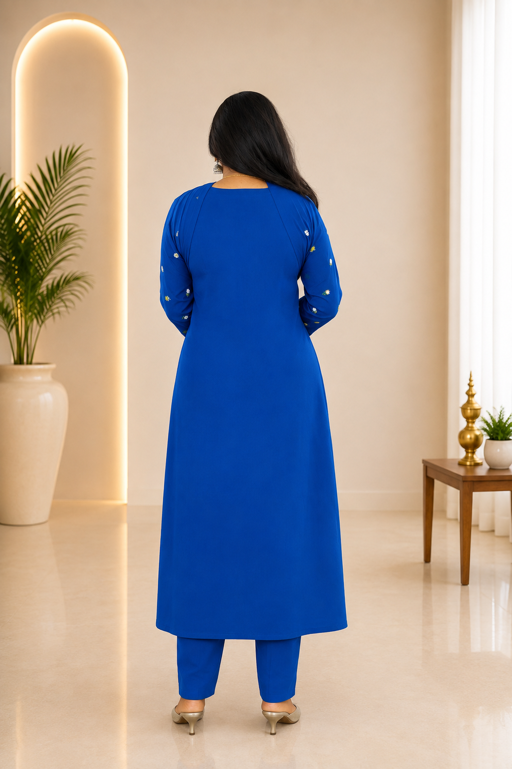 Blue Color Mul Cotton Designer 3 Piece set With Complete Lining