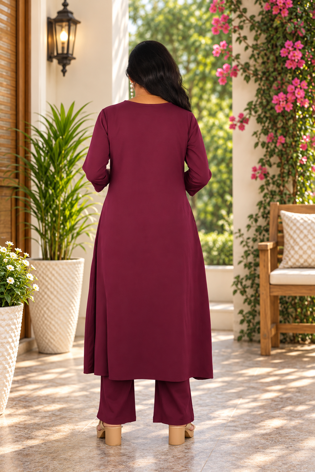 Wine Maroon Jaipur Cotton Embroidered Cord Set