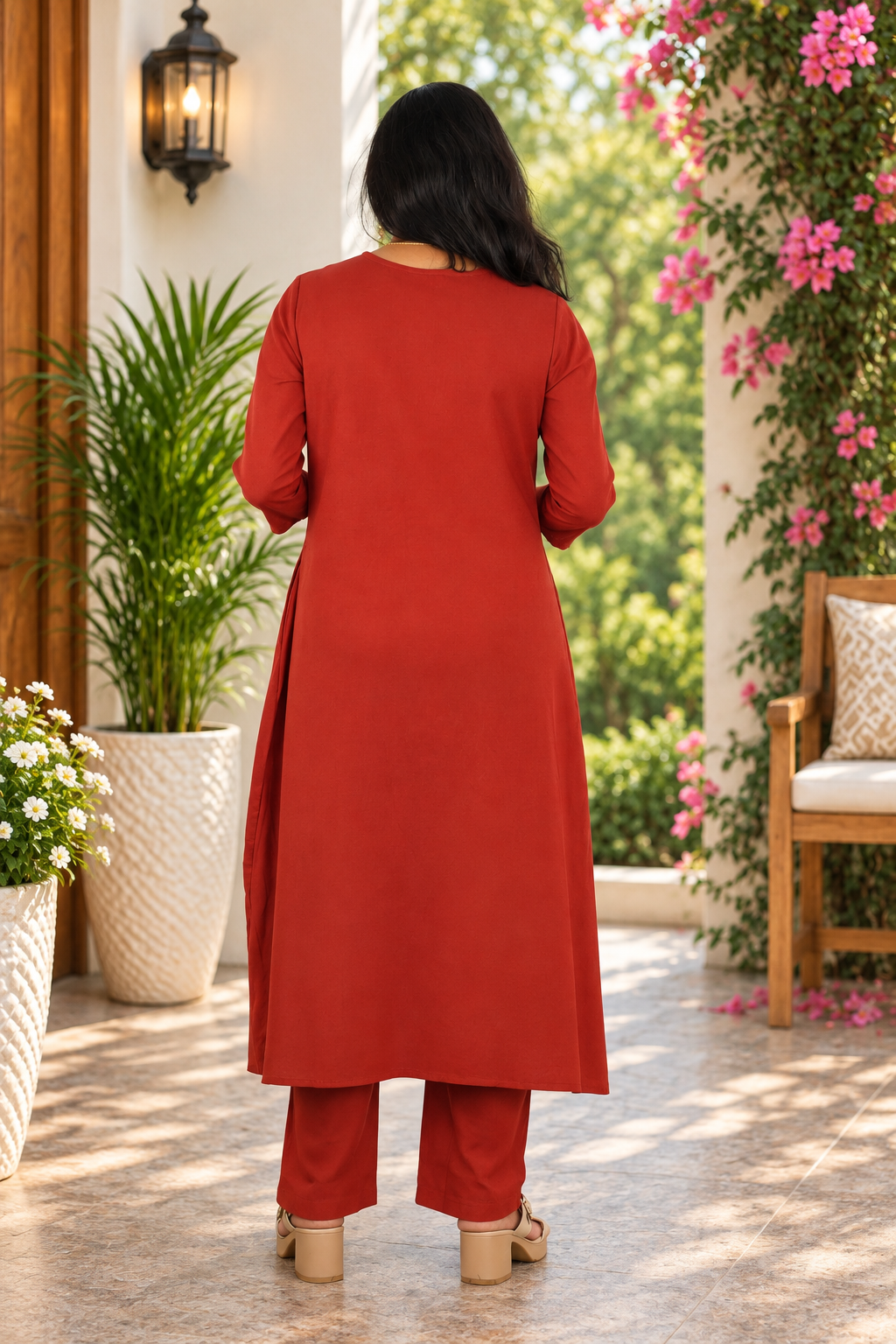 Rust Red Jaipur Cotton Embroidered Cord Set