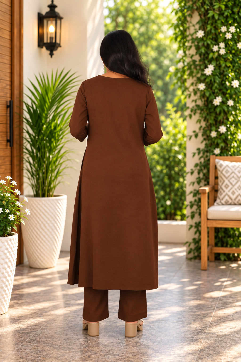 Chocolate Brown Jaipur Cotton Embroidered Cord Set