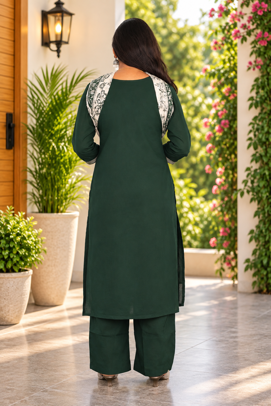 Dark Forest Green Jaipur Cotton Embrioded 3 Piece Set With Lining