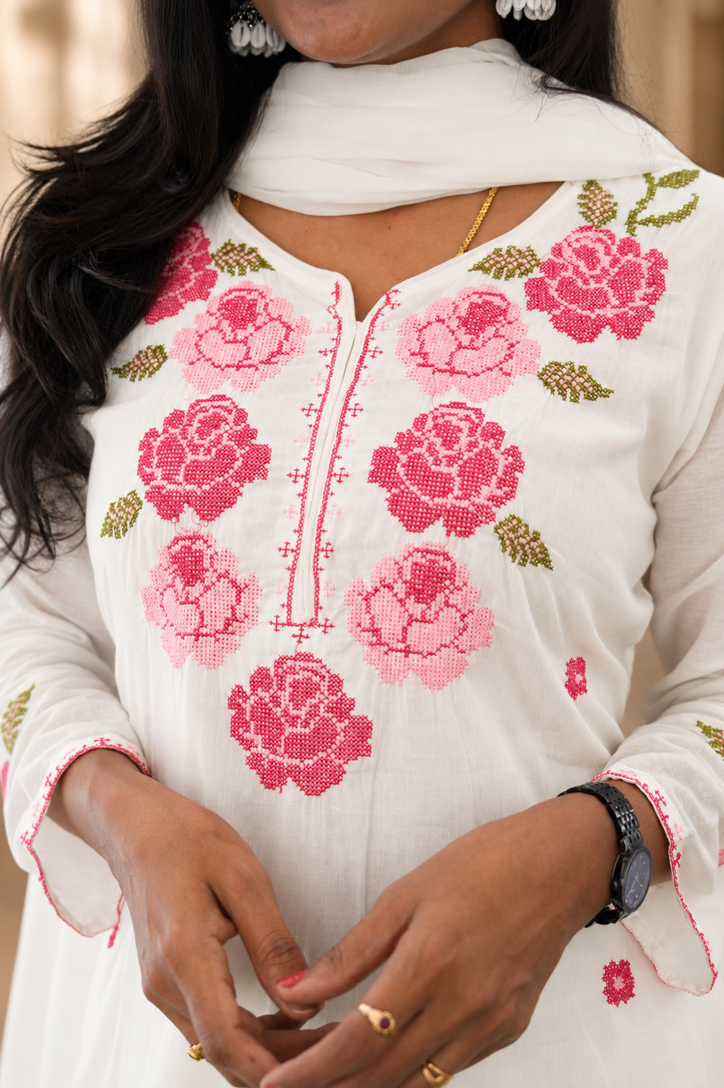 White Color Mul Cotton 3 Piece Set With Embroidery work and Complete Lining