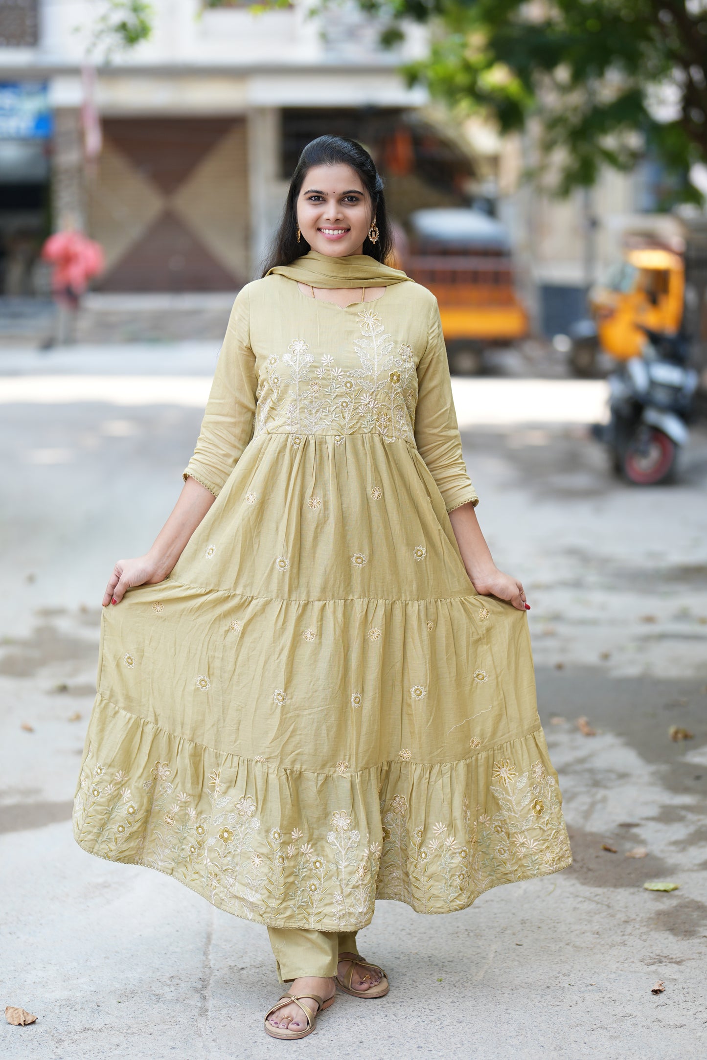 Pure Mul Mul Cotton 3 Piece Anarkali Set With Complete Lining