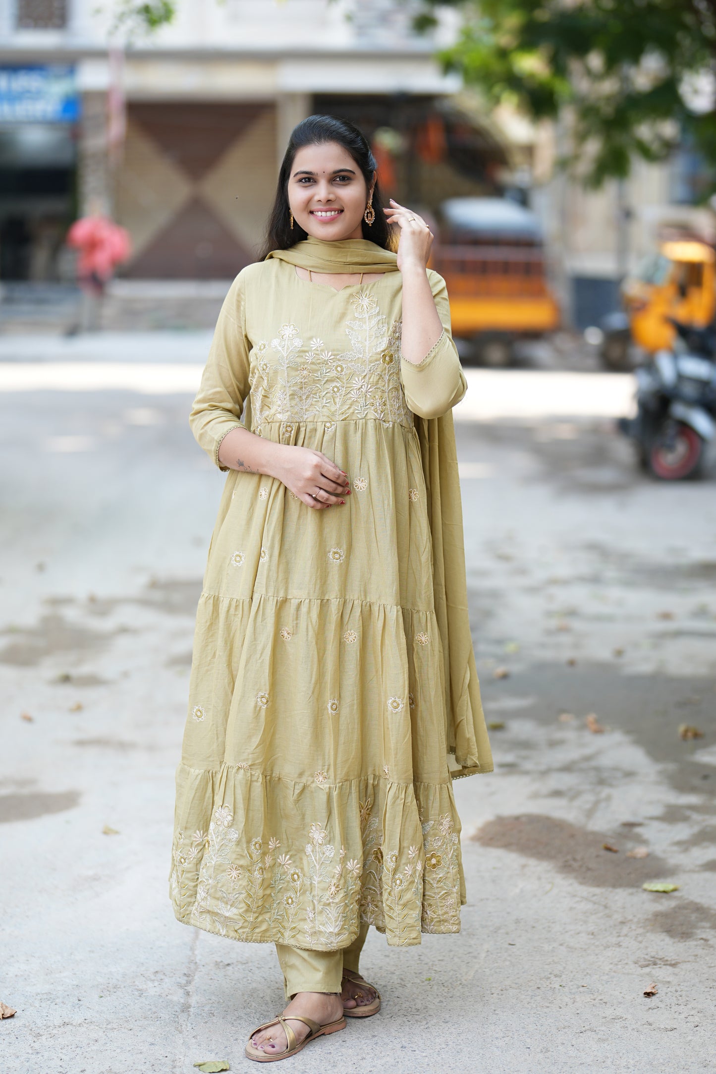 Pure Mul Mul Cotton 3 Piece Anarkali Set With Complete Lining