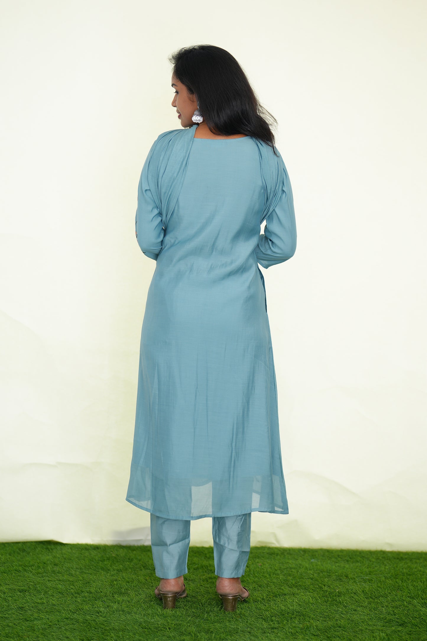 Ice Blue Color Mul chanderi Festive 3 Piece Set With Complete Lining