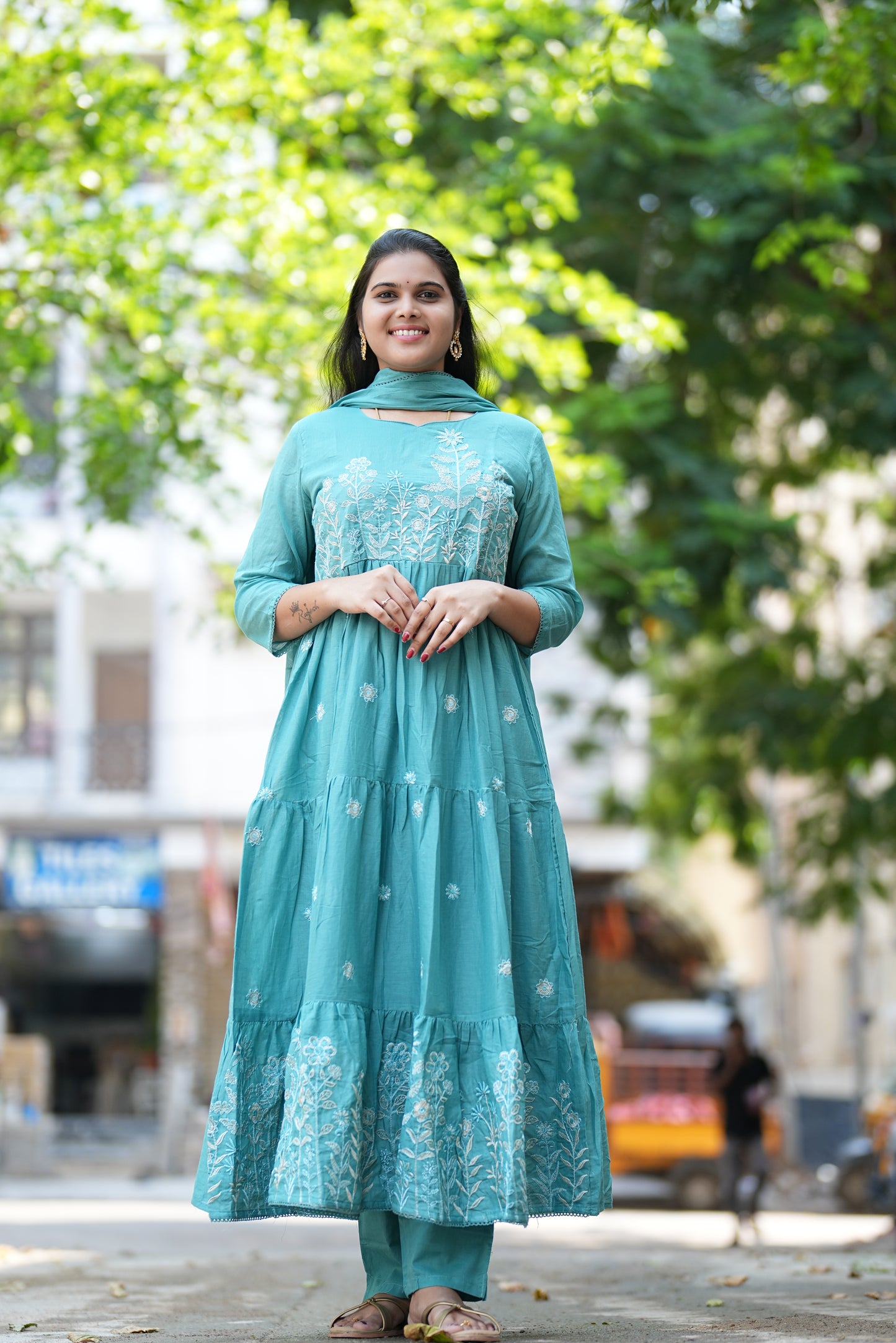 Pure Mul Mul Cotton 3 Piece Anarkali Set With Complete Lining