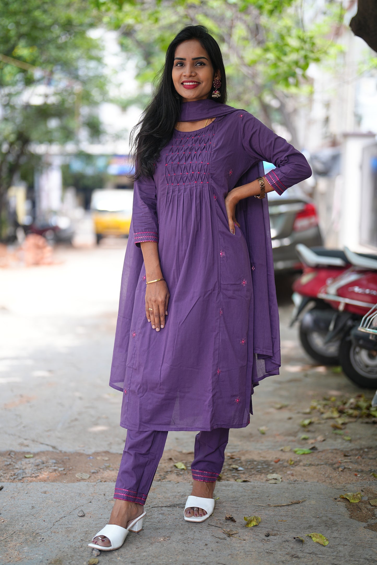 Purple Color Jaipur Cotton 3 Piece Set