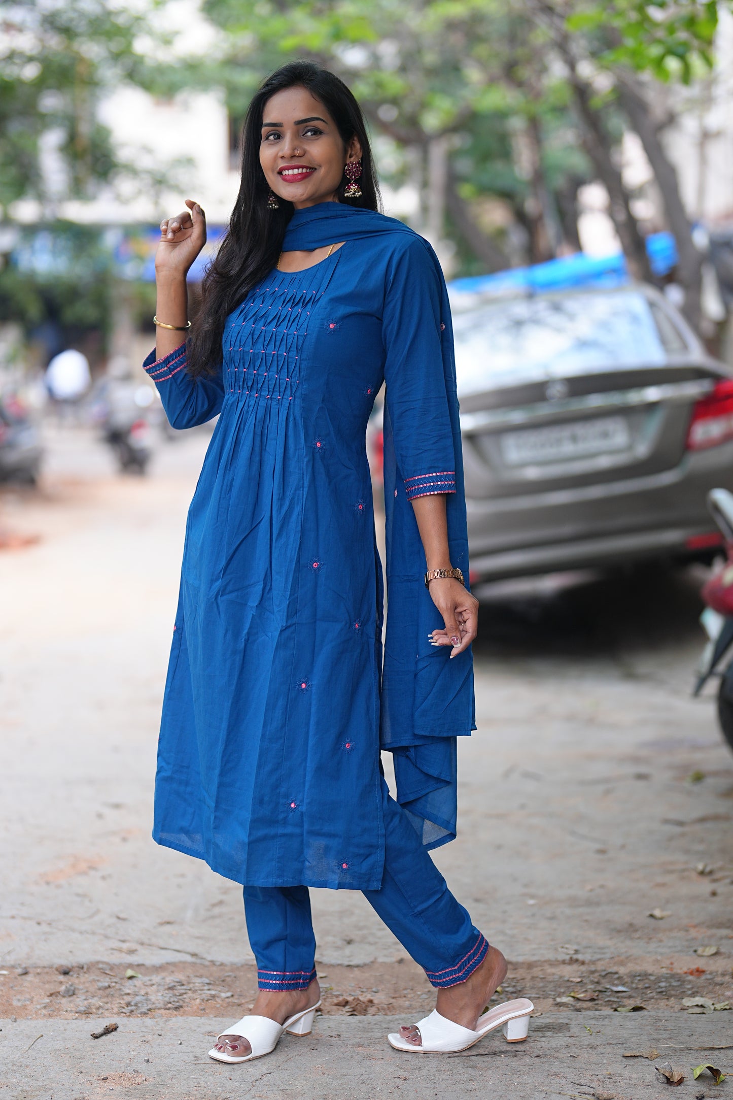 Blue Color Jaipur Cotton 3 Piece Set