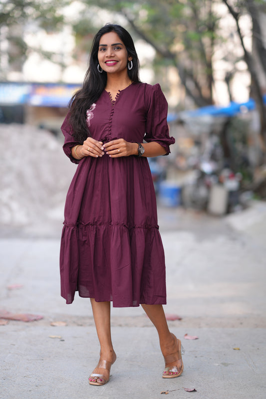 Brown Color Jaipuri Cotton Frock