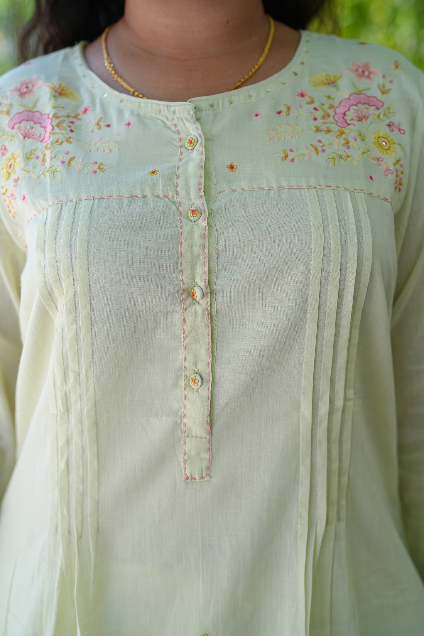 Pista Green Mul Mul Cotton Cord Set With Complete Cotton Lining