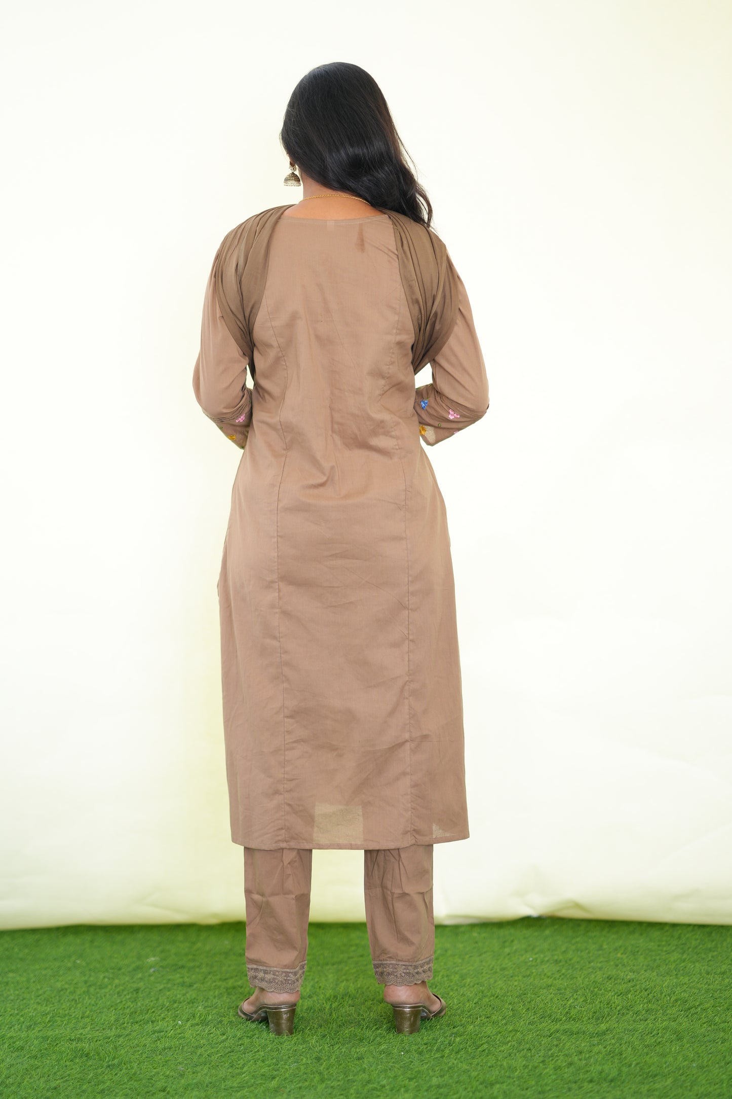 Light Brown Color Jaipur Cotton 3 Piece Set with Heavy Embroidery work