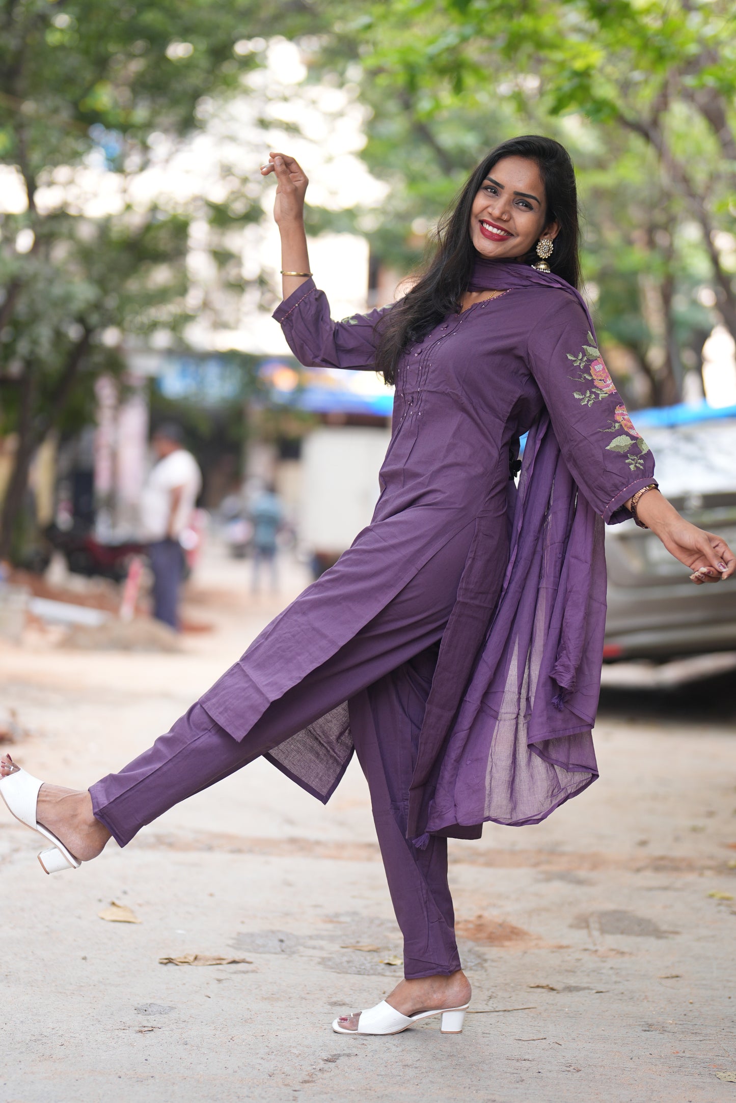 Purple Color Jaipuri Cotton Designer Wear 3 Piece Set