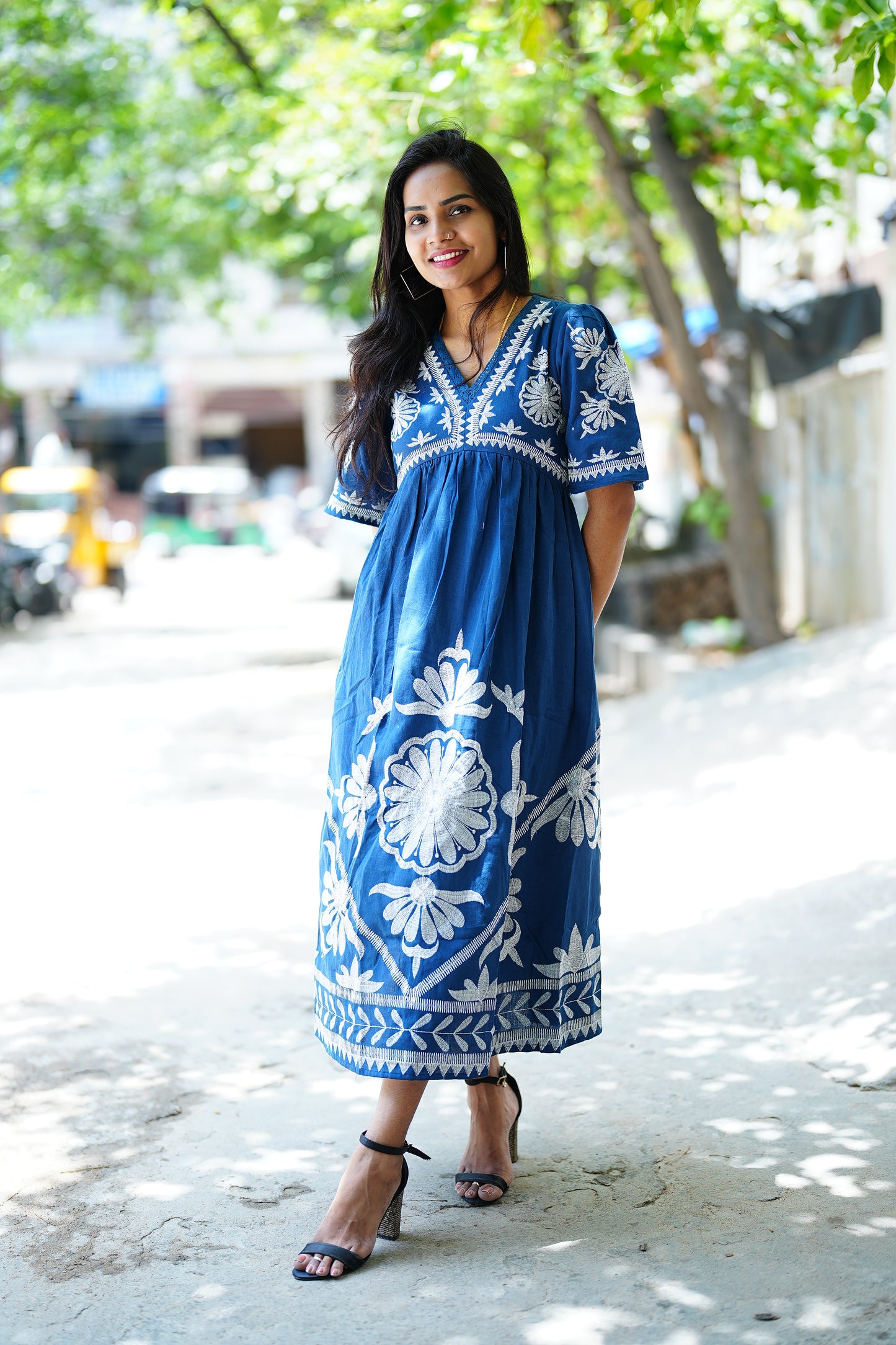 Blue Color Jaipur Cotton Party Wear Maxi With Complete Lining