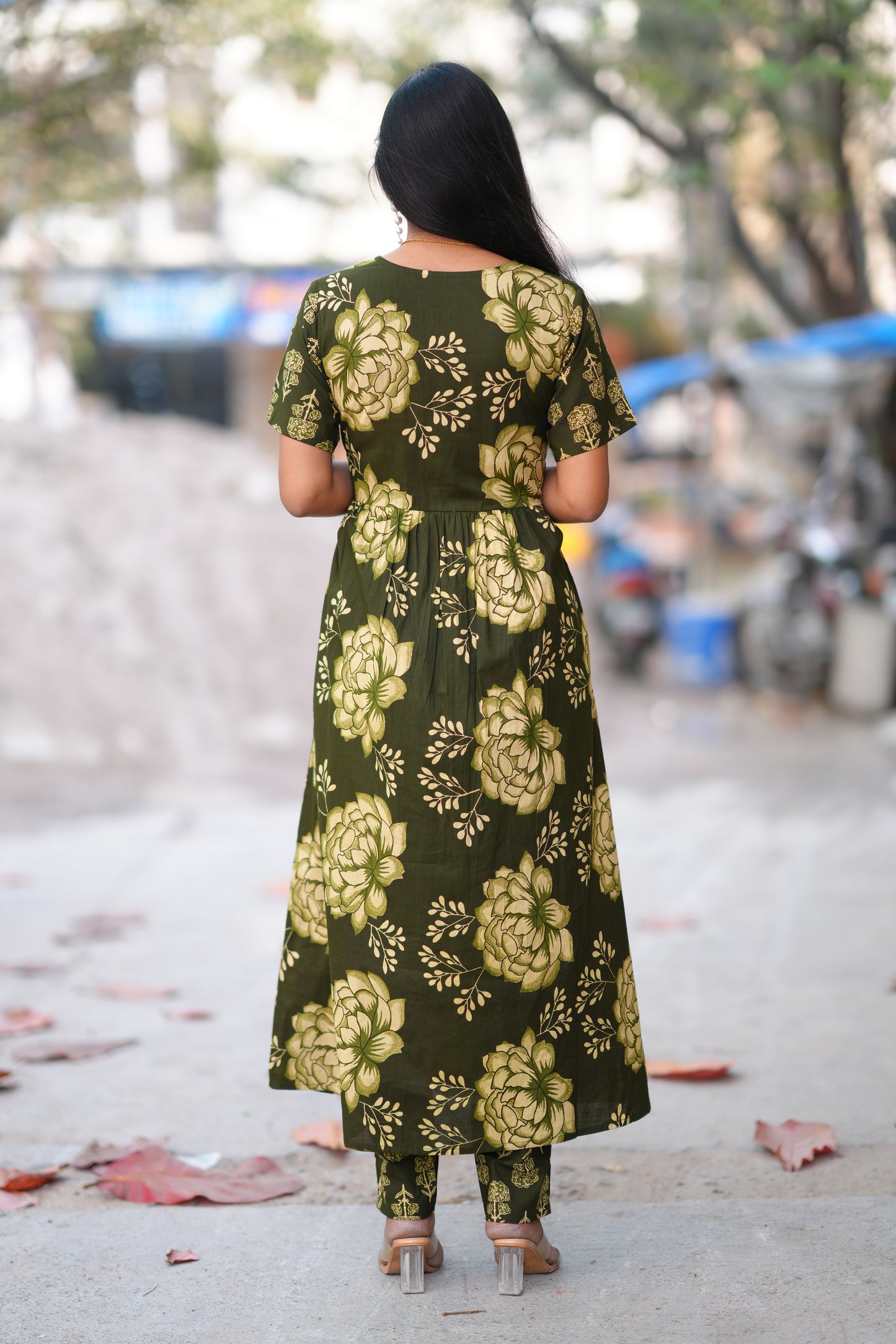 Dark Green Color Jaipur Cotton A Line 2 Piece Set