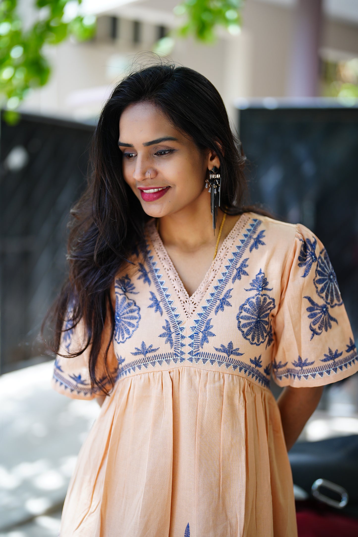 Light Orange Jaipur Cotton Party Wear MAxi With Complete Lining