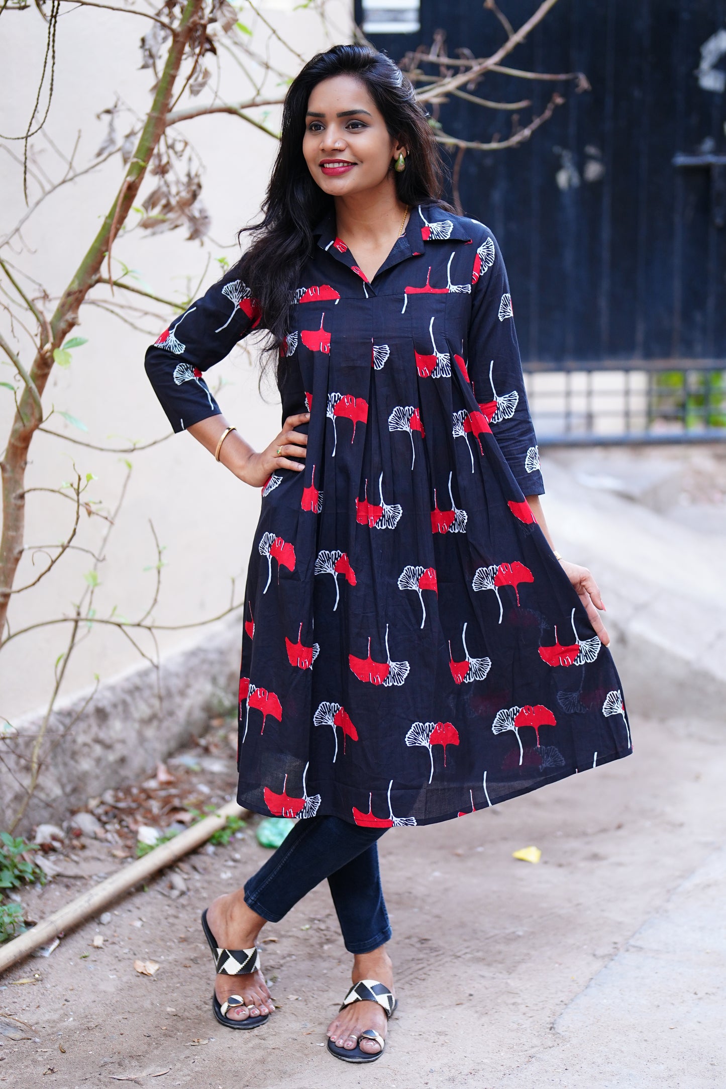 Short Cotton Tunics With Red Print