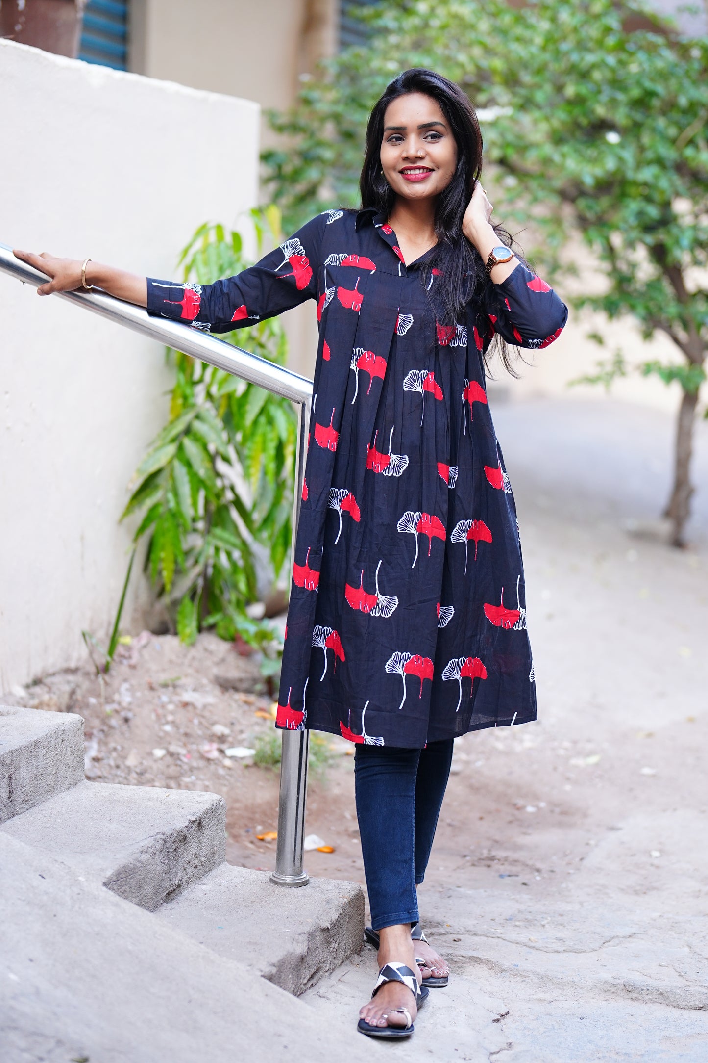 Short Cotton Tunics With Red Print
