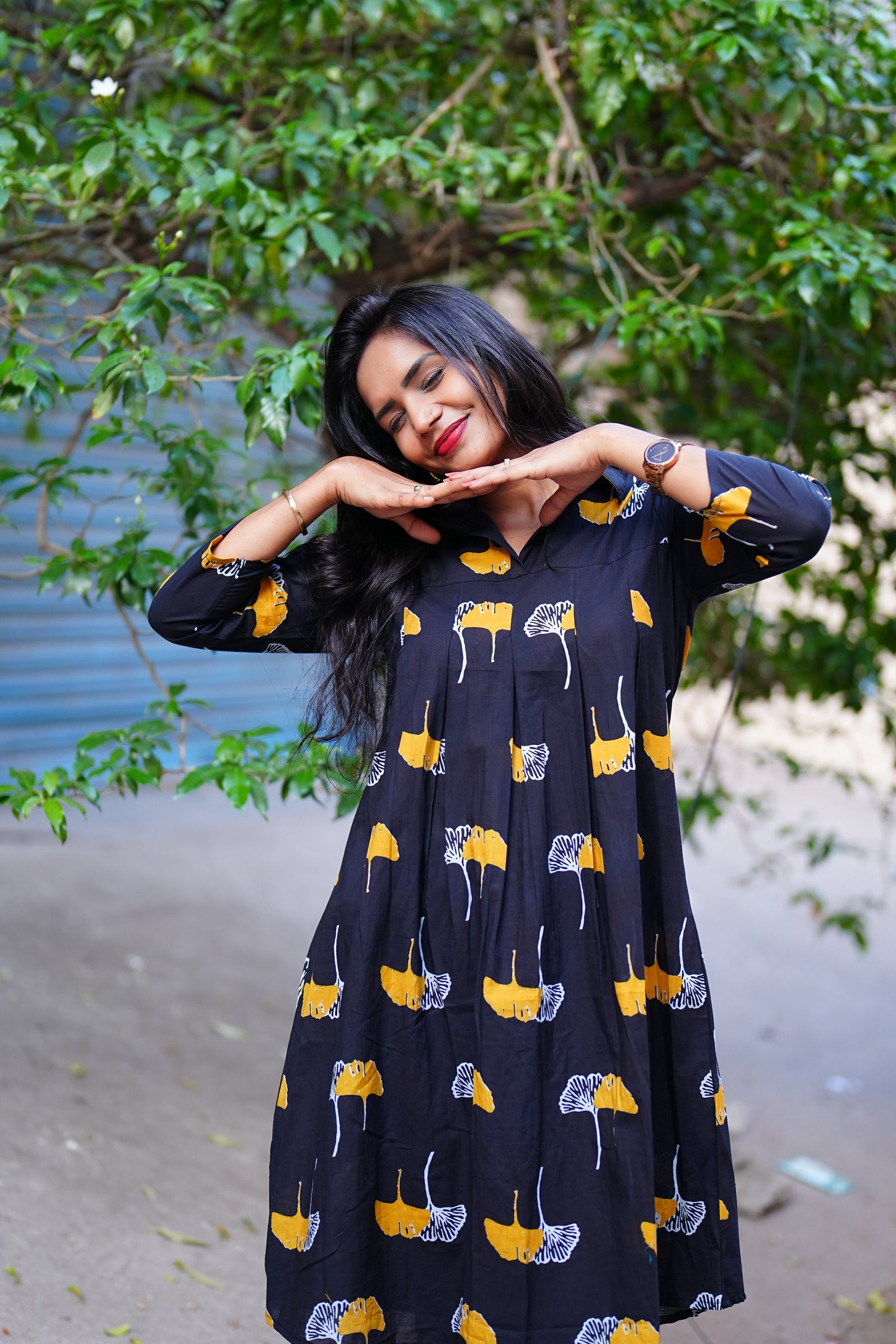 Short Cotton Tunics With Yellow Print