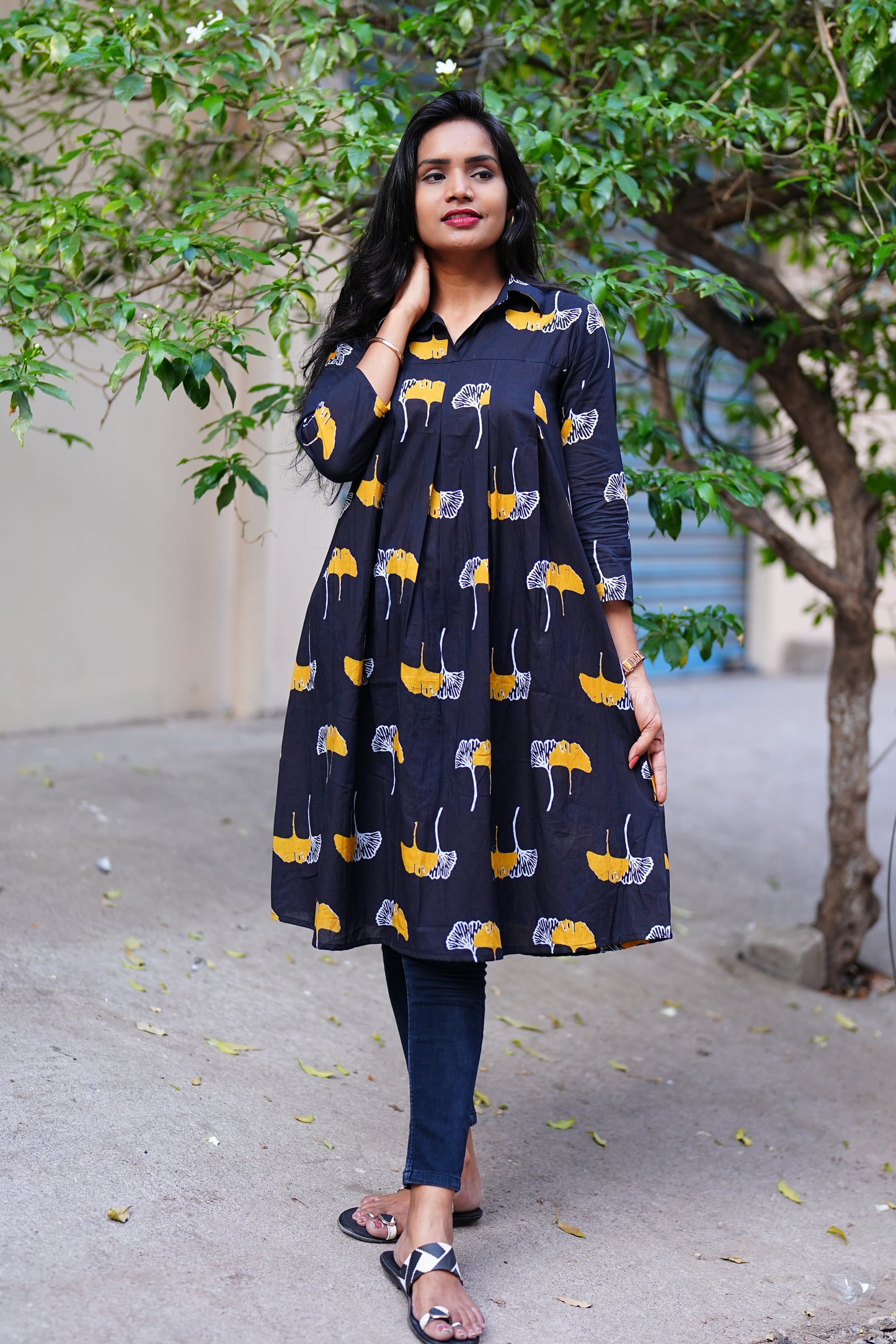 Short Cotton Tunics With Yellow Print