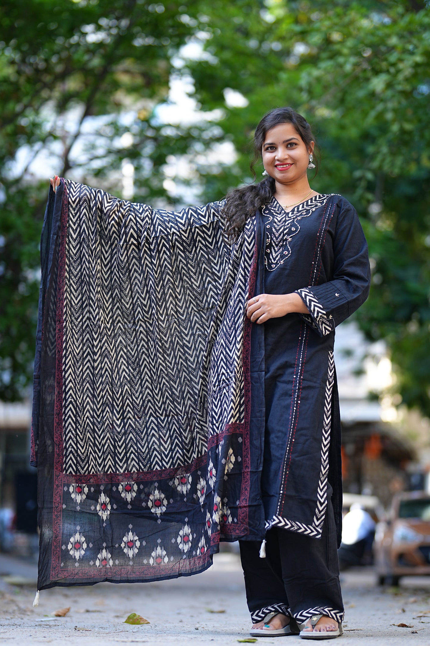 Black Color Heavy Jaipur Cotton 3 Piece Set