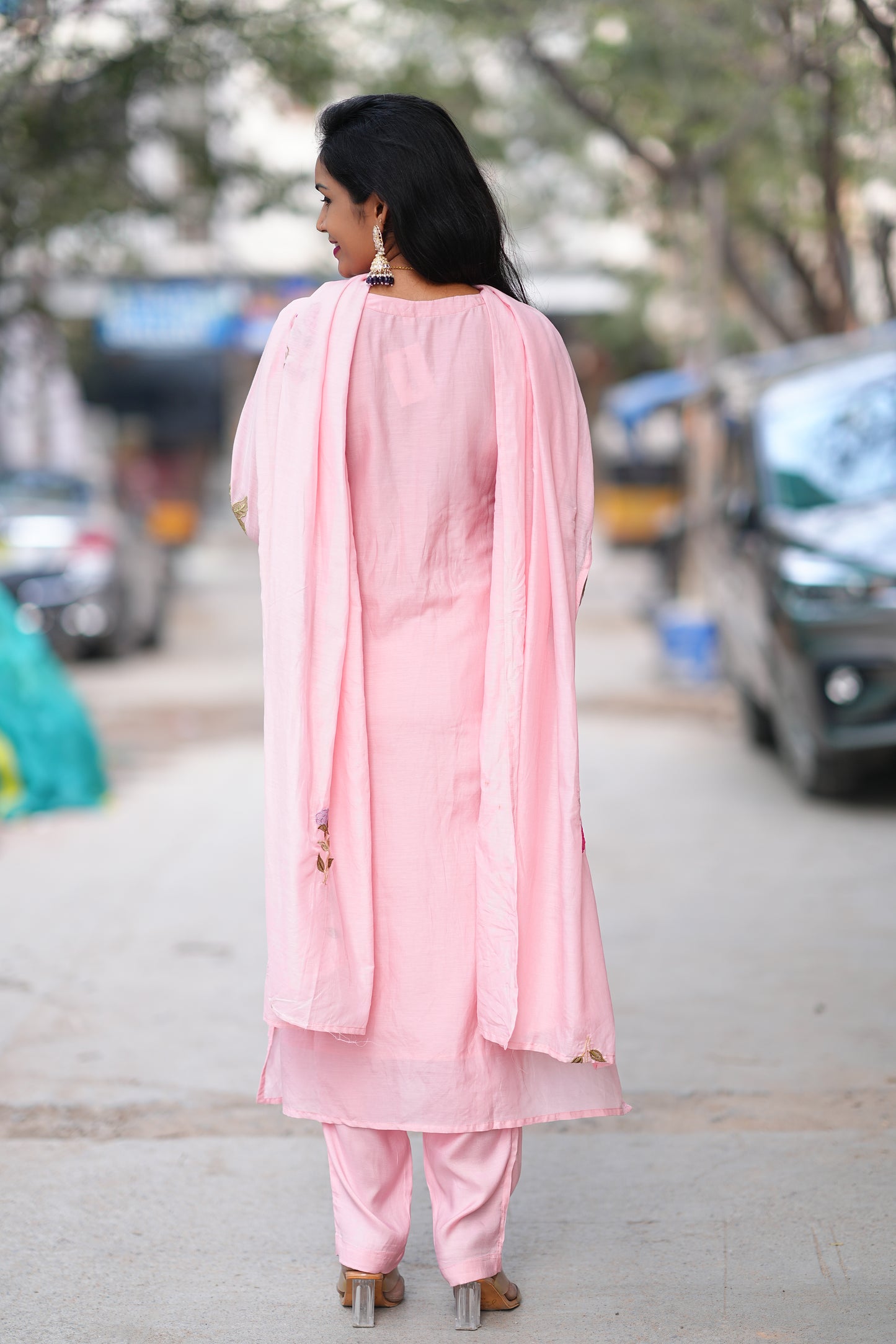 Pink Color Mul Chanderi Designer Wear 3 Piece Set