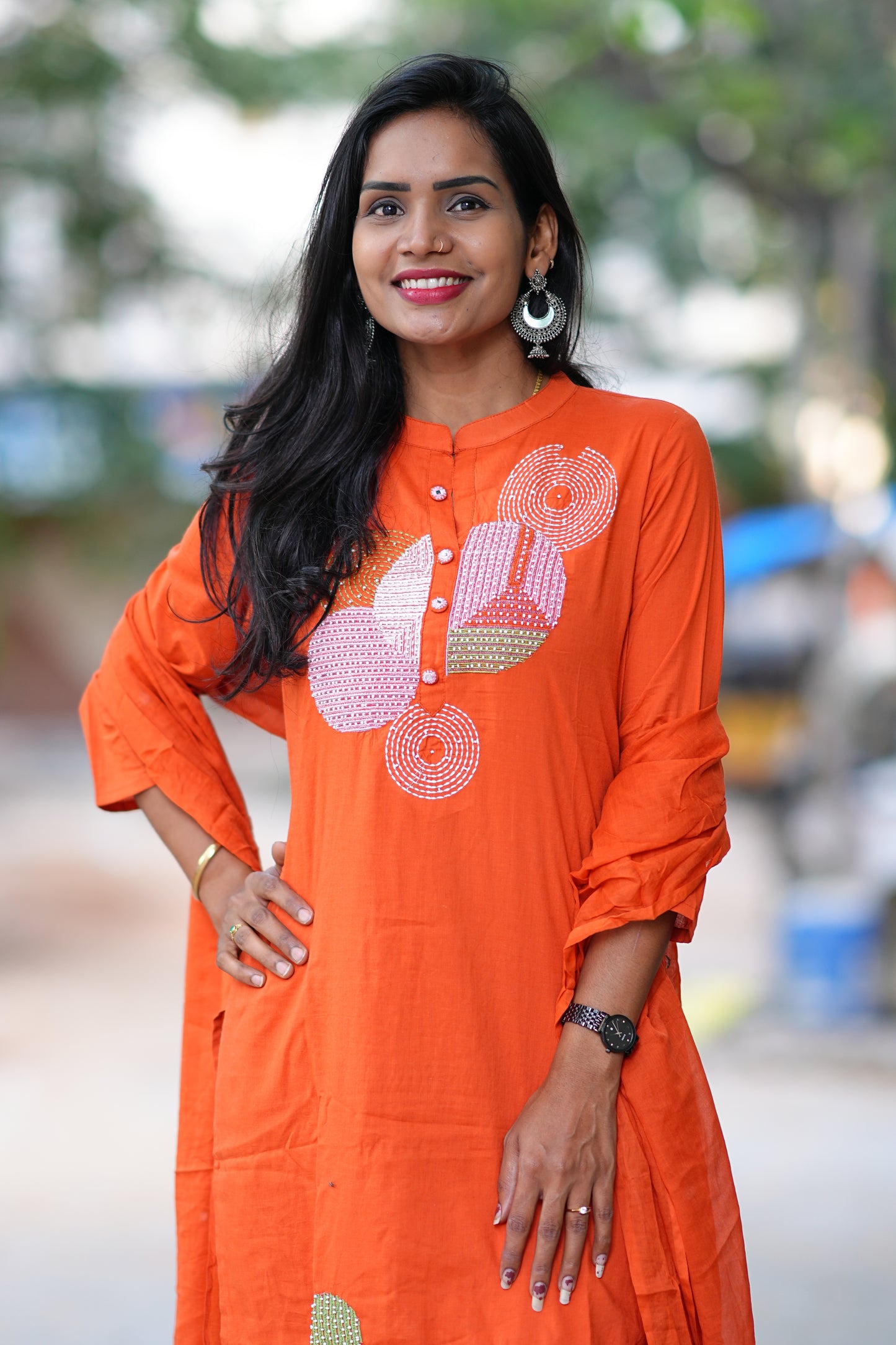 Orange Color Jaipur Cotton Desginer Wear 3 Piece Set