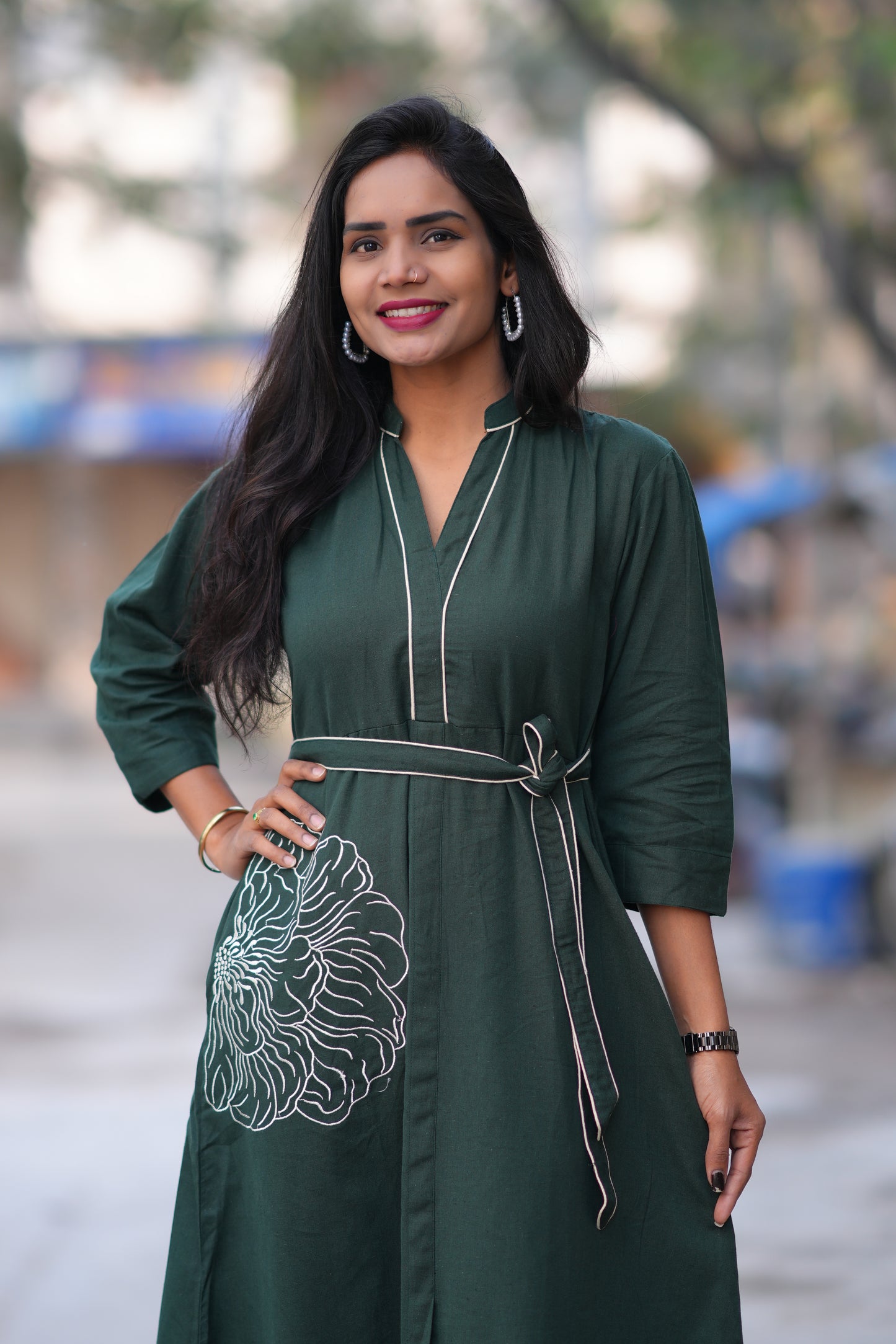 Jaipur Cotton Green Color Frock With Frock and Embroidery Work