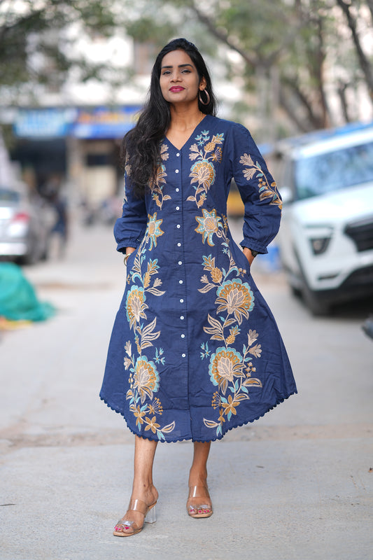 Premium Blue Color Jaipur Cotton Maxi With Embriodary Work