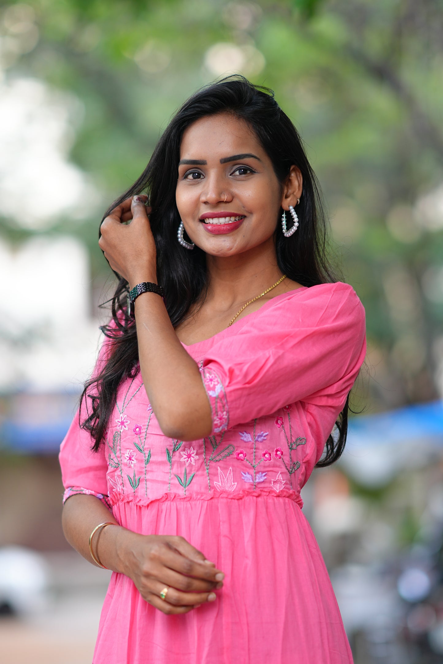 Baby Pink Color Mul Mul Cotton Frok With Thread Work and Complete Lining