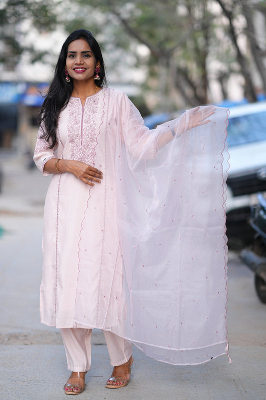 Light Pink Color Viscose Fabric Festive Wear 3 Piece Set