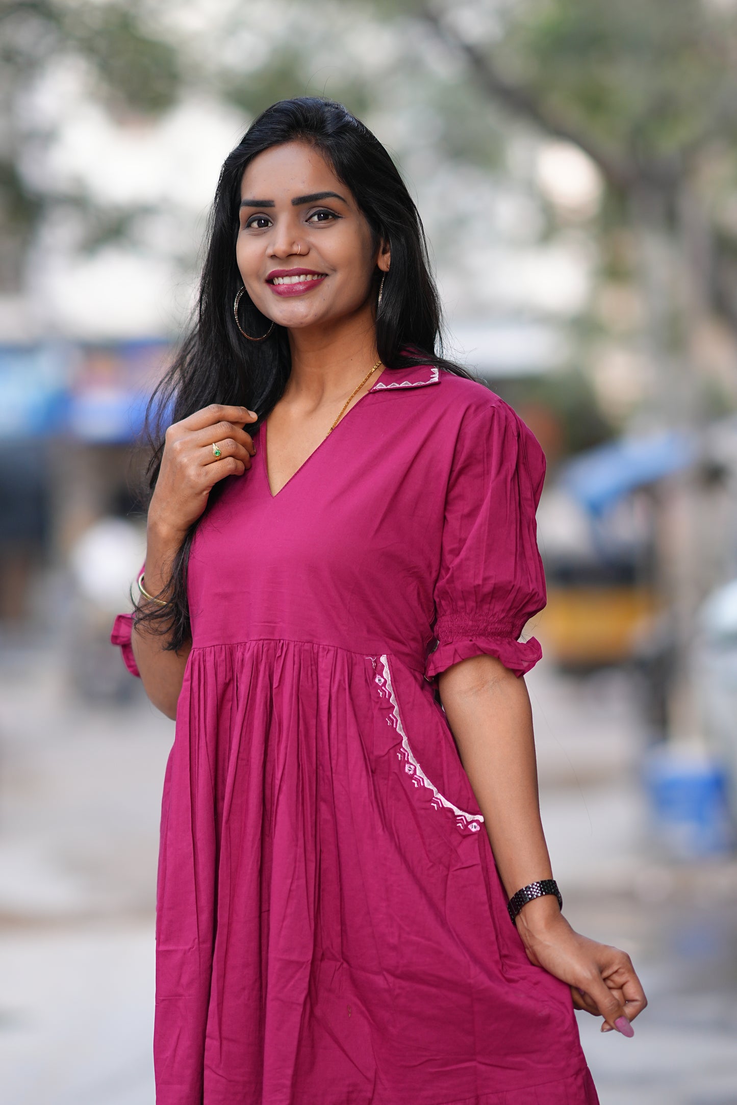 Dark Pink Color Daily Wear Frock Without Lining