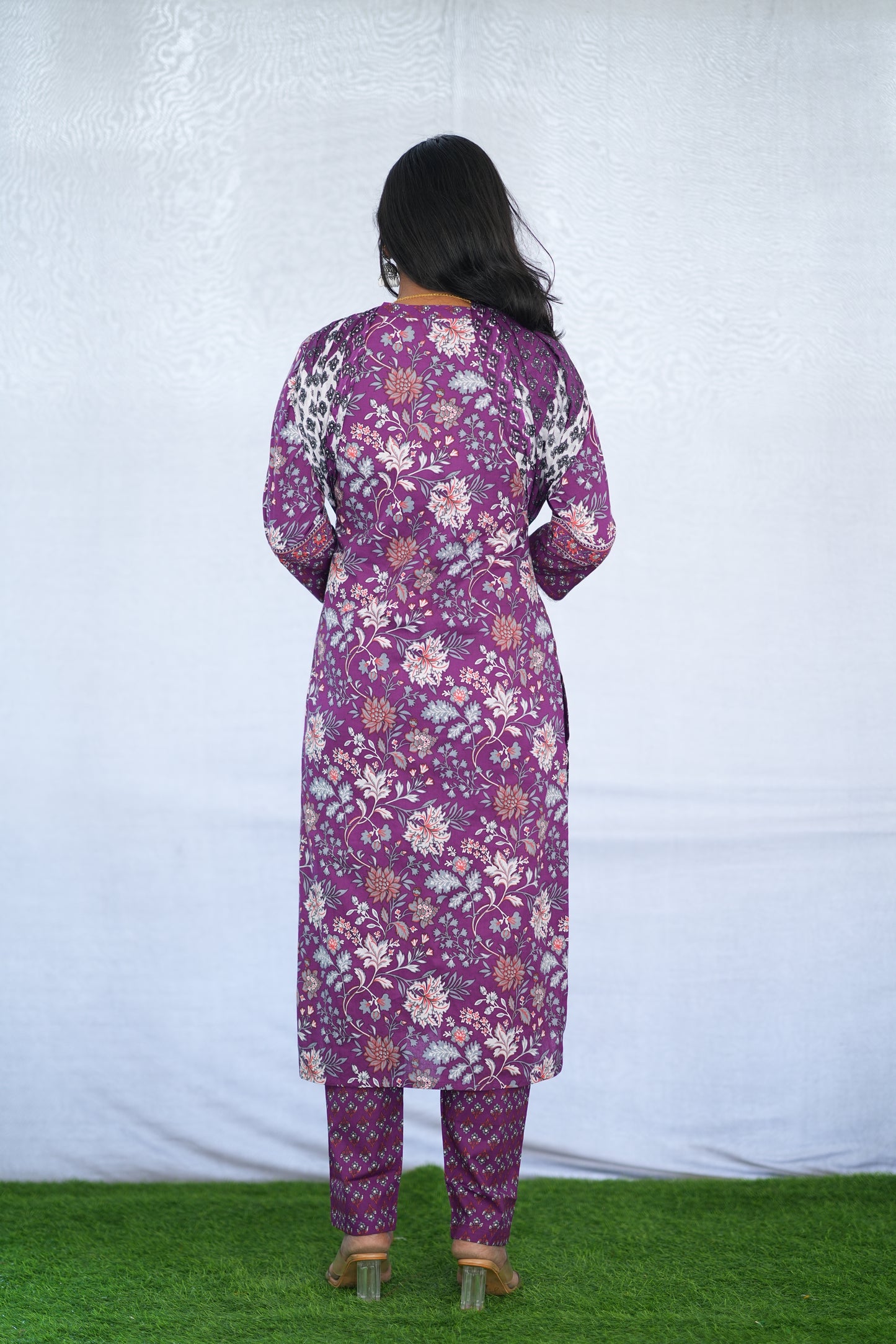 Purple Color Jaipuri Cotton 3 Piece Set With Block Print and Complete Lining