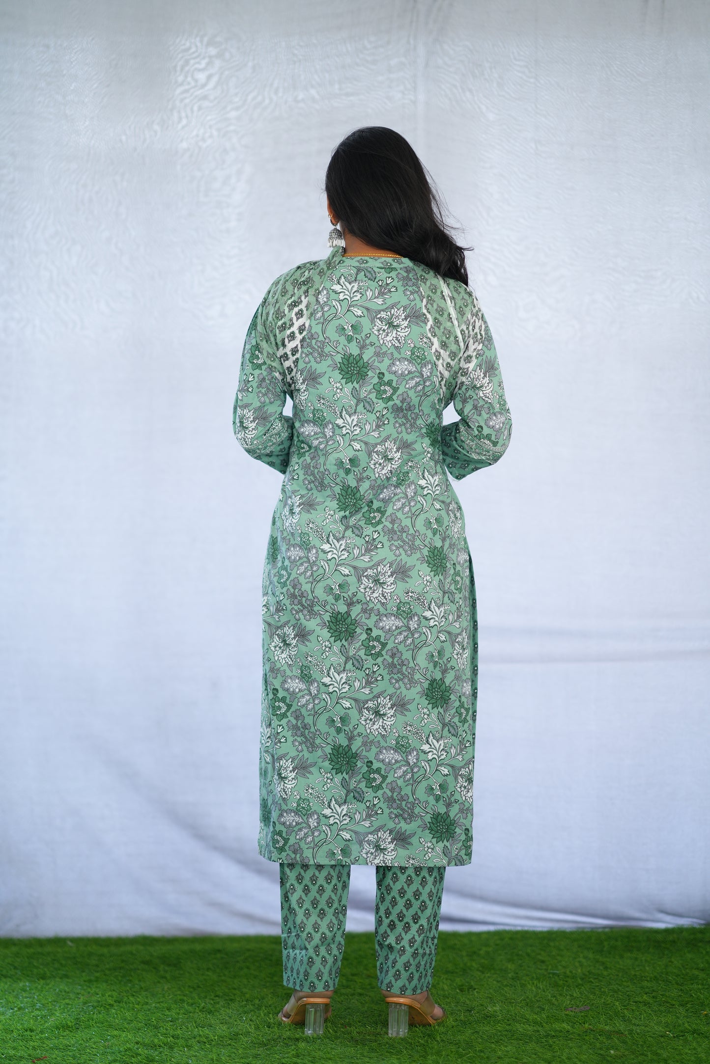 Green Color Jaipur Cotton 3 Piece Set With Block Print and Complete Lining