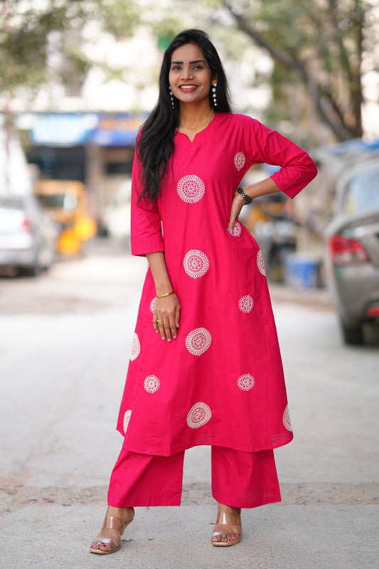 Jaipur Cotton Pink Color Office Wear cord set With Embroidery Work