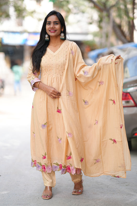 Pure Mul Chanderi Designer 3 Piece Set With Complete Lining