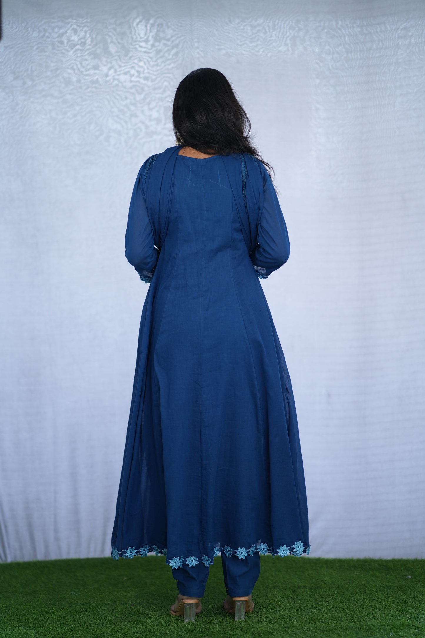 Blue Color Mul cotton Kali Pattern 3 Piece Set With Complete Lining