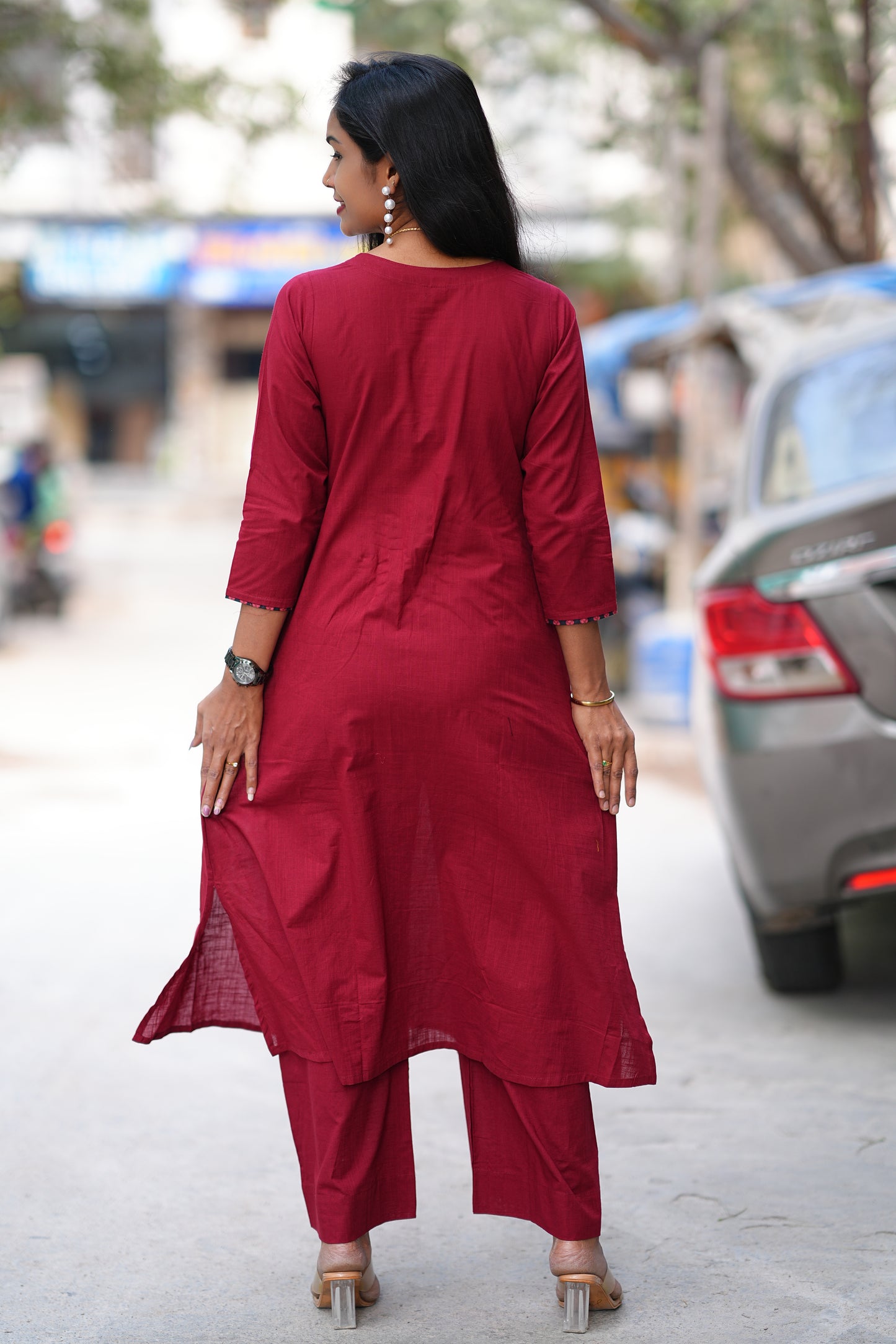 Maroon Color Ammavari Roop Embrioded Jaipur Cotton Cordset