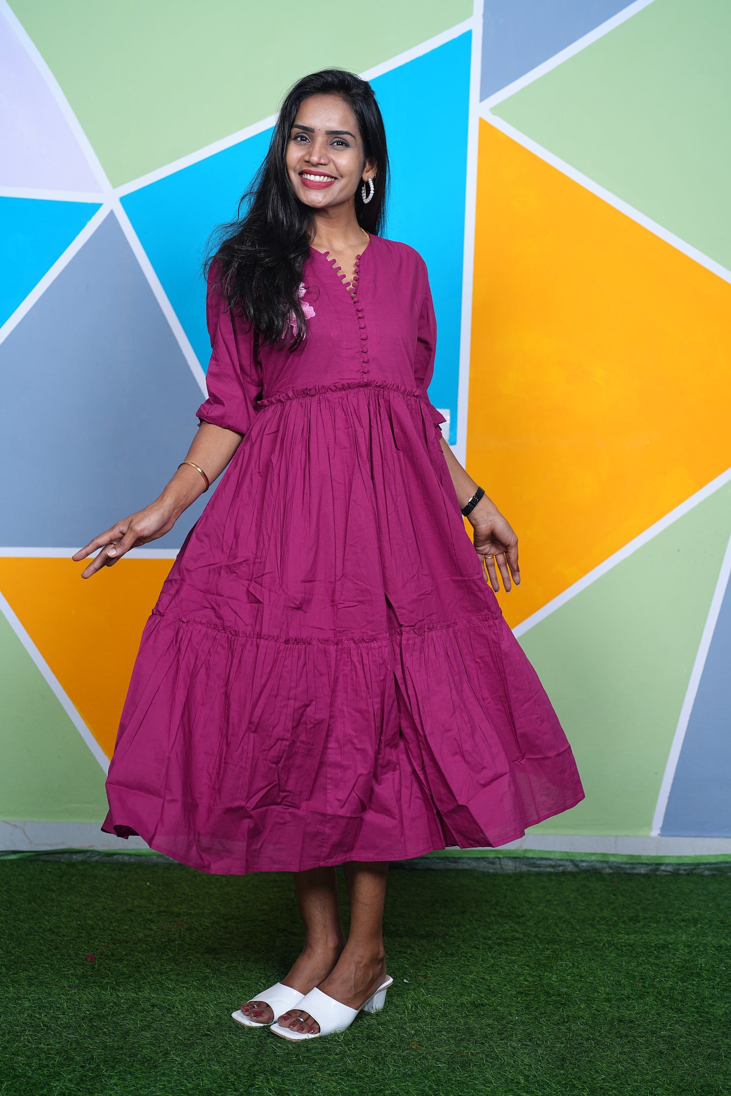 Rani Pink Jaipur Cotton Designer Wear Frock