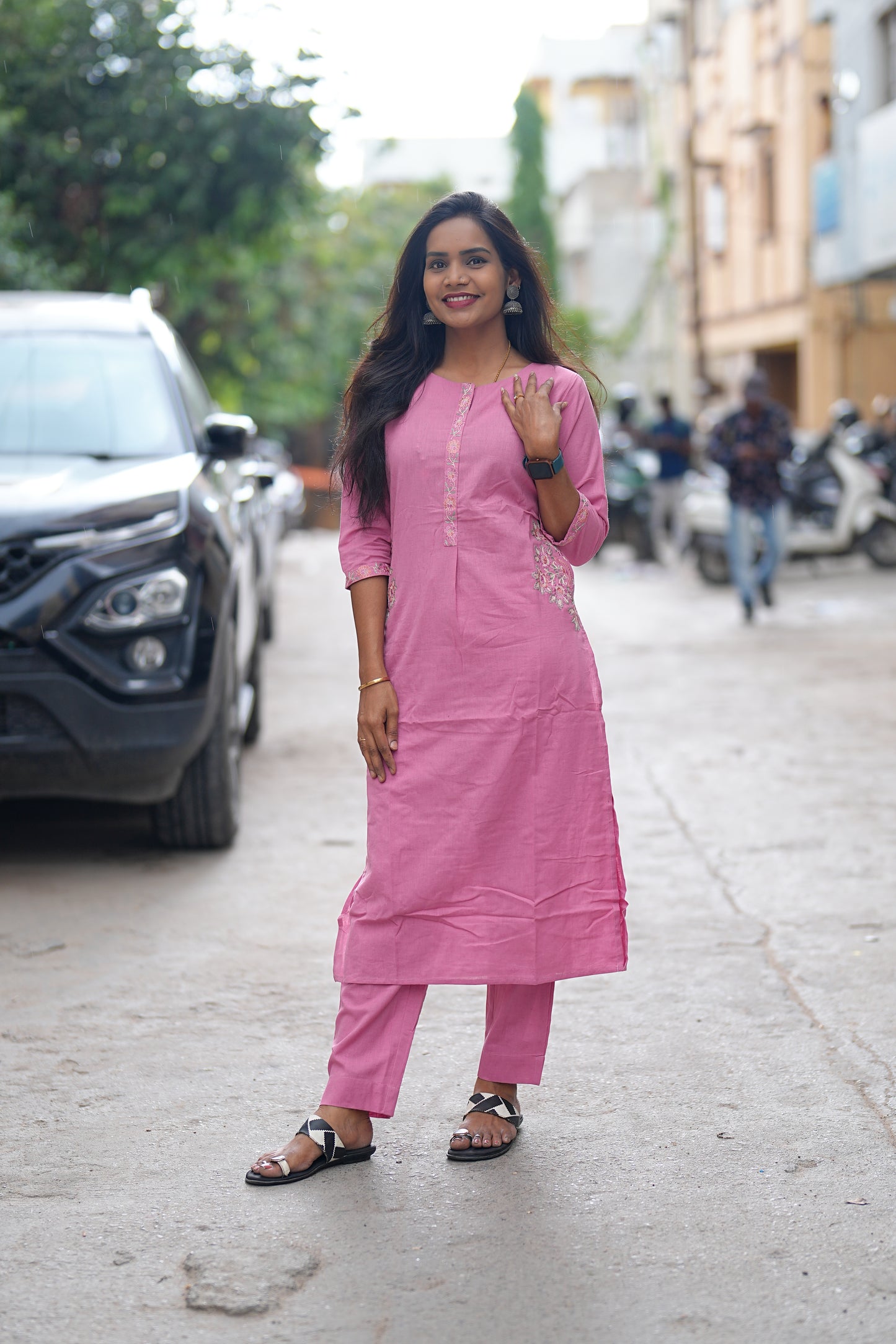 Pink Color Heavy Jaipur Cotton With Heavy Thread Embriodary Work