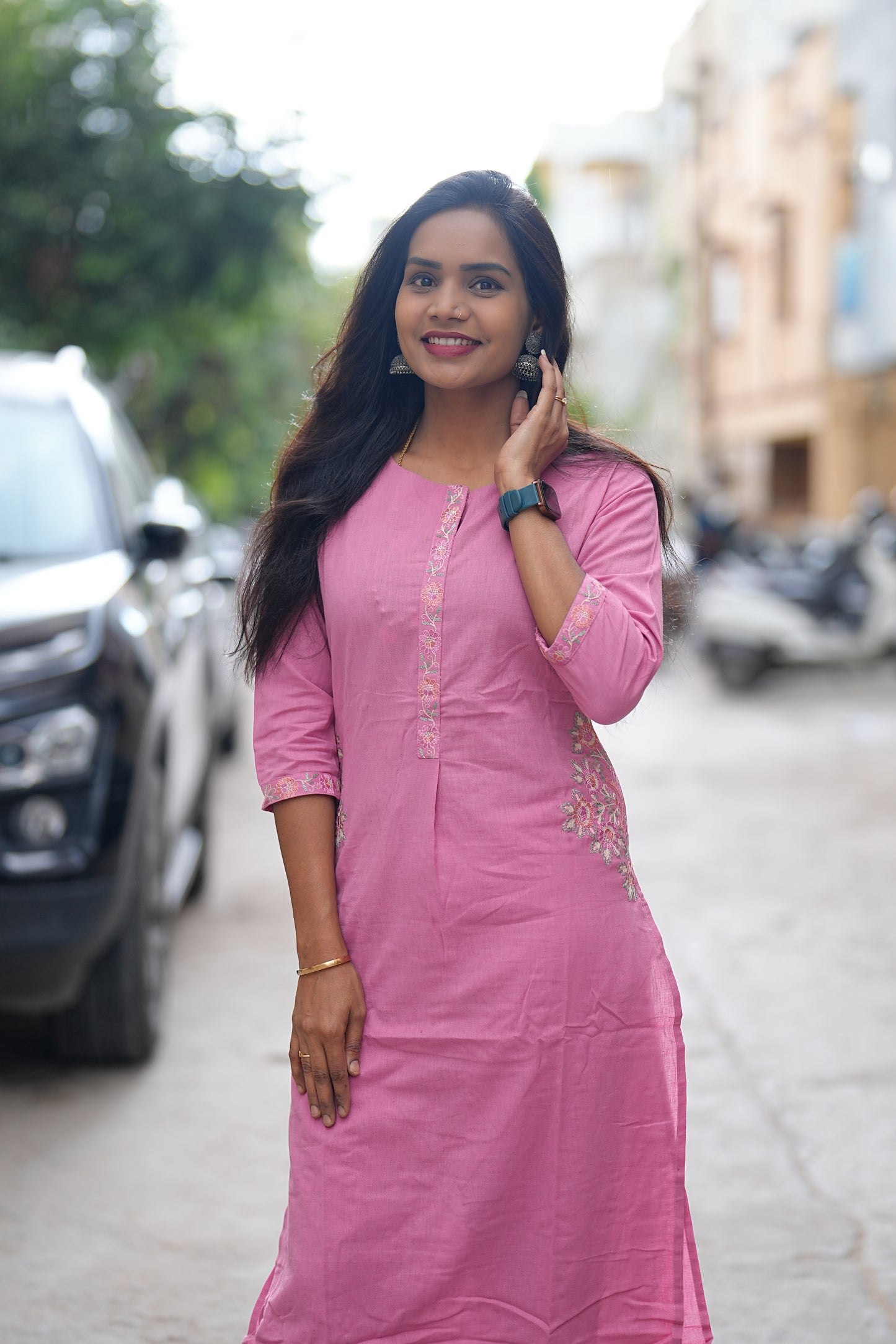 Pink Color Heavy Jaipur Cotton With Heavy Thread Embriodary Work