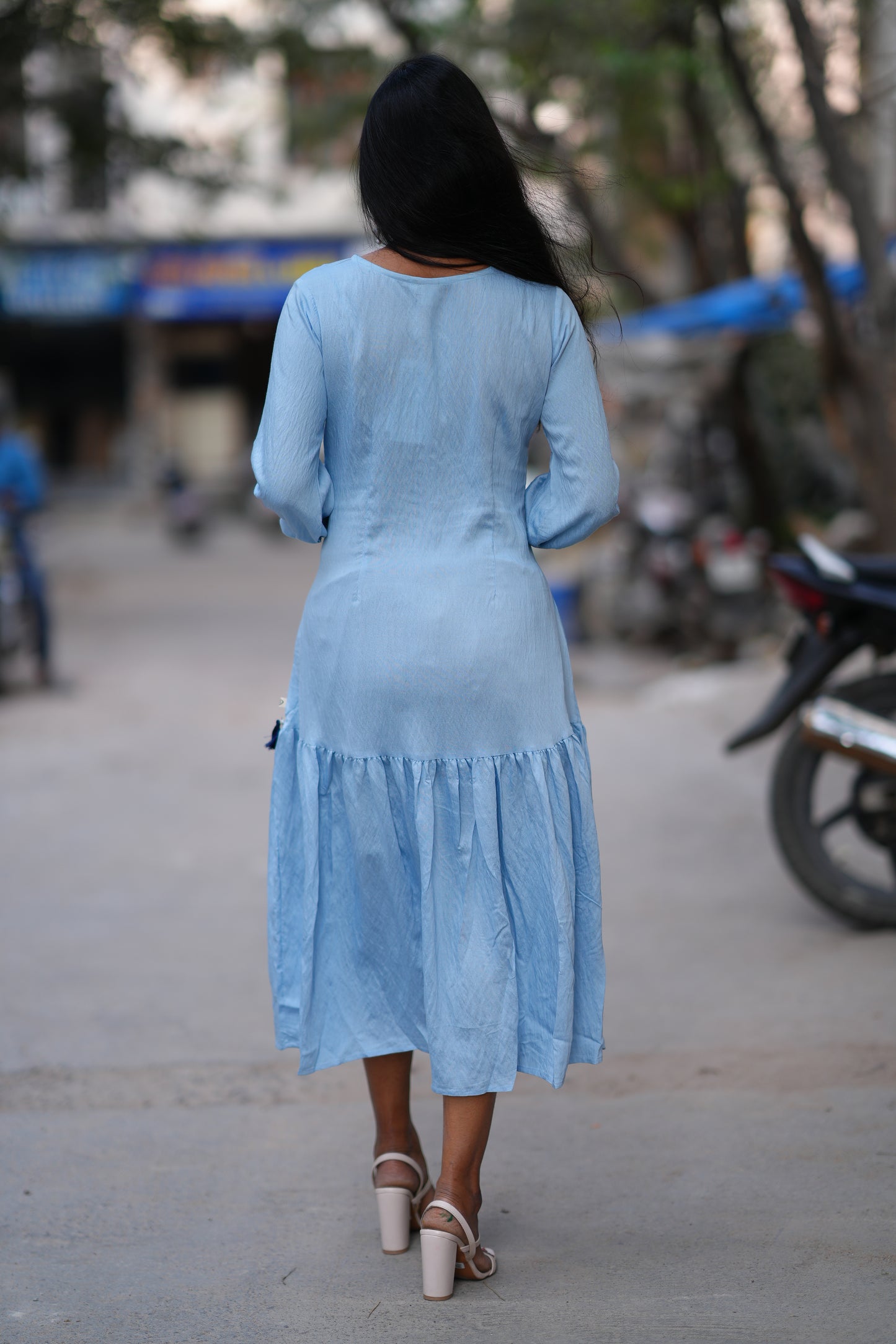 Light Blue Color Viscose Fabric Designer Wear Frock