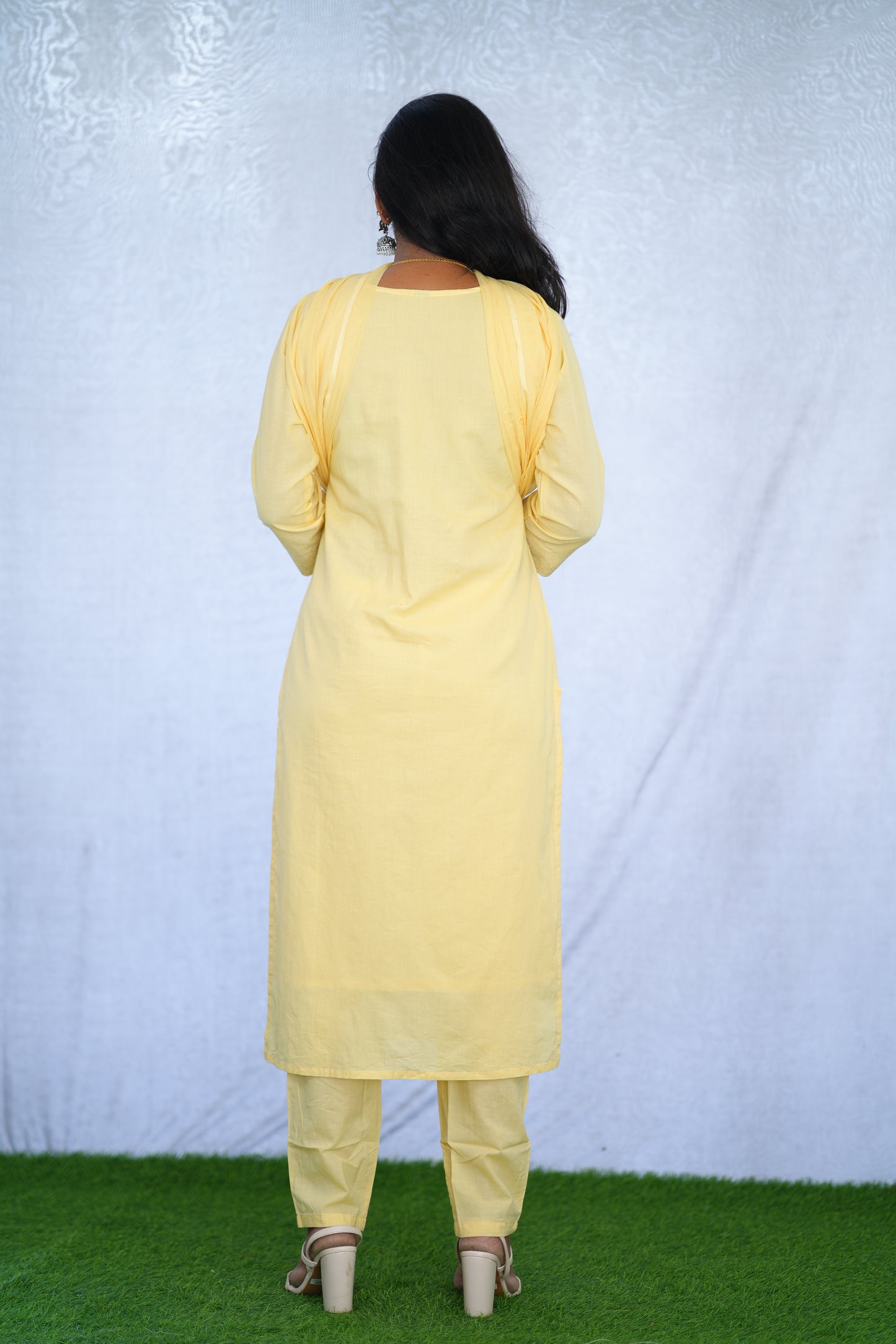 yellow Jaipur cotton 3 Piece Set With embroidery work and Complete Lining