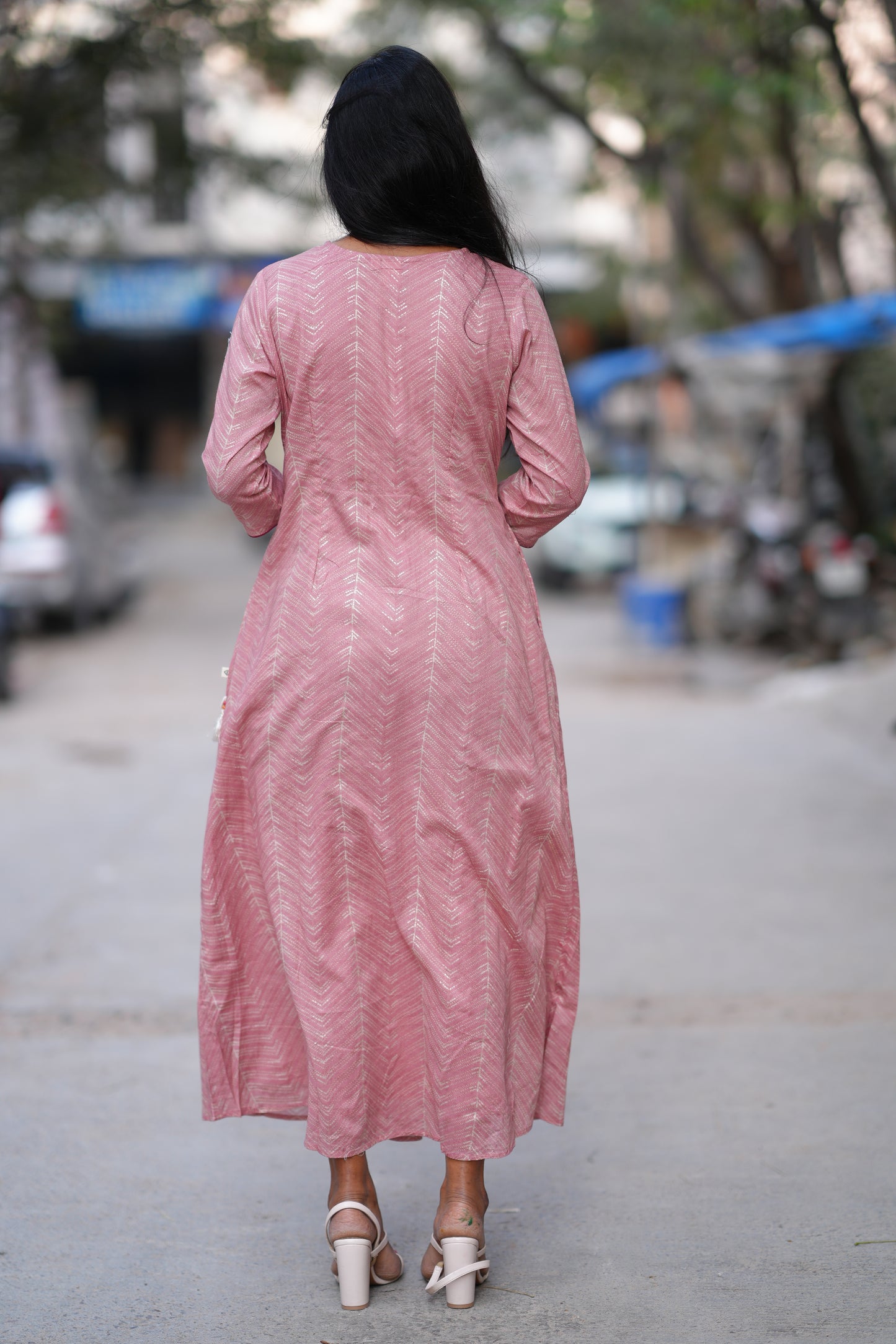 Pink Colour Long Frock With Embroidery Work