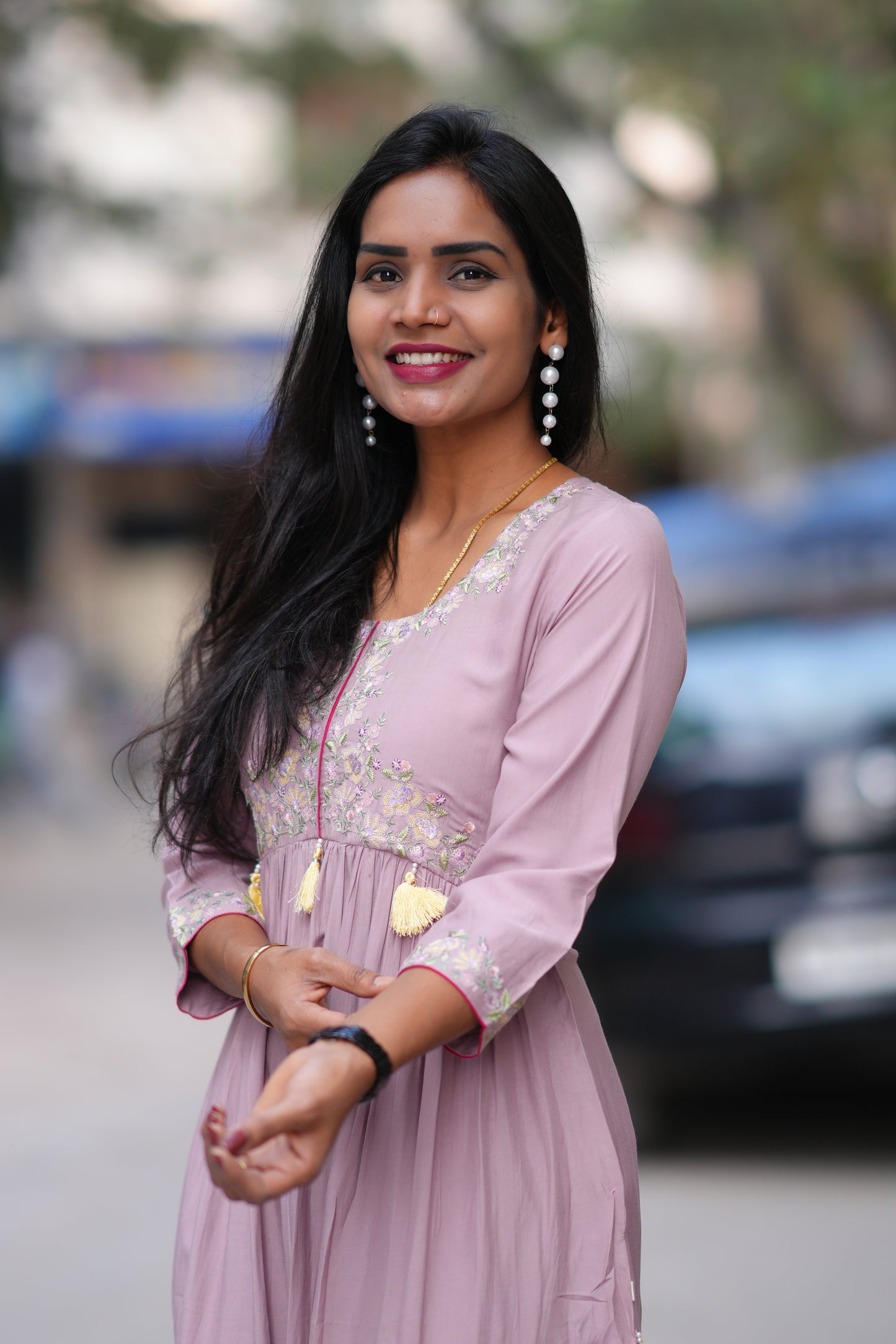 Purple color Stylish Frock in Viscose Fabric