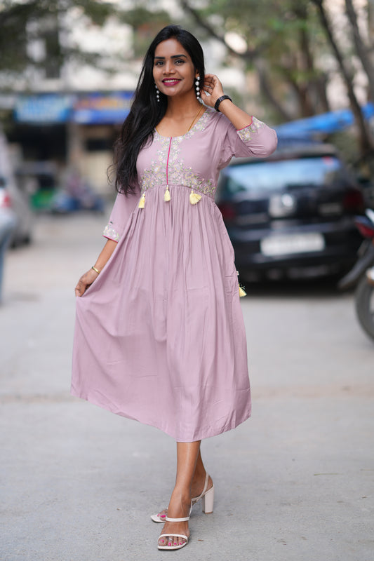 Purple color Stylish Frock in Viscose Fabric