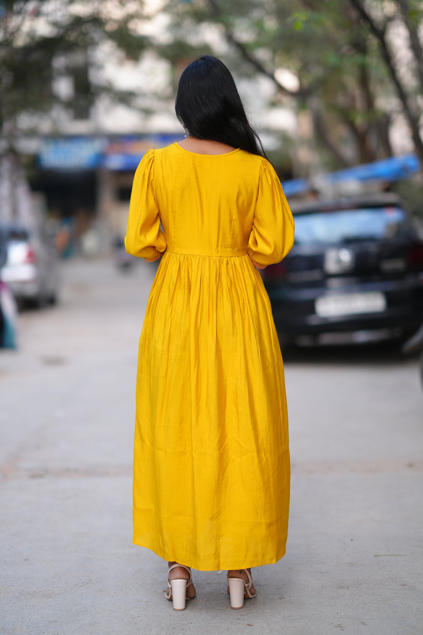 Mustard Yellow Color Designer Wear Long Frock