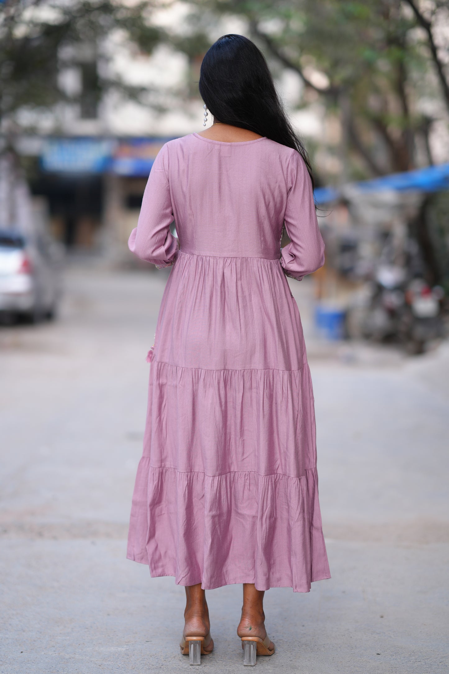 Pink Colour Long Frock With Embroidery Work